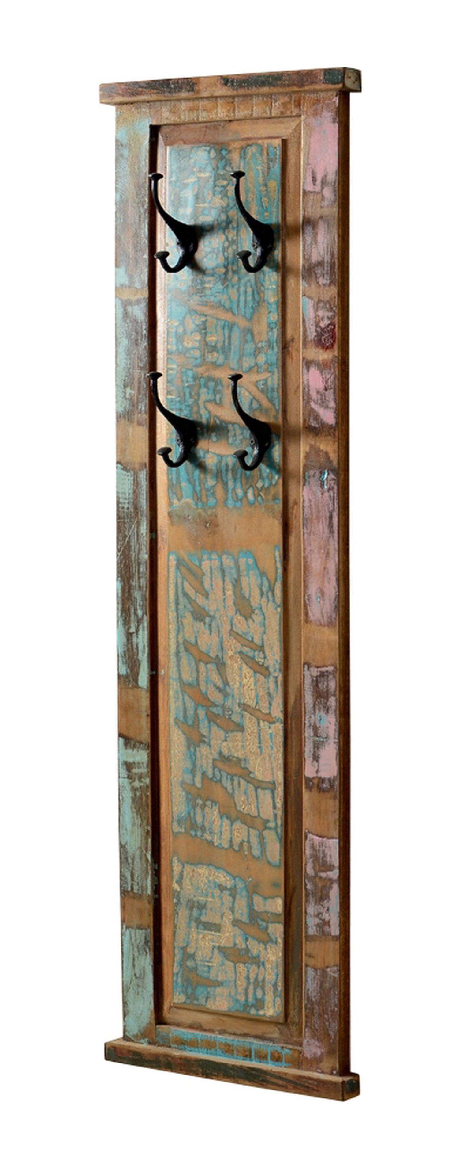TPFLiving Garderobenpaneel Kaltak - mit 4-Doppel-Kleiderhaken (aus buntem Altholz - bunt, Vinatge - Shabby Chic), Produktlinie: Alaska - Breite: 35 cm, Höhe: 110 cm, Tiefe: 8 cm