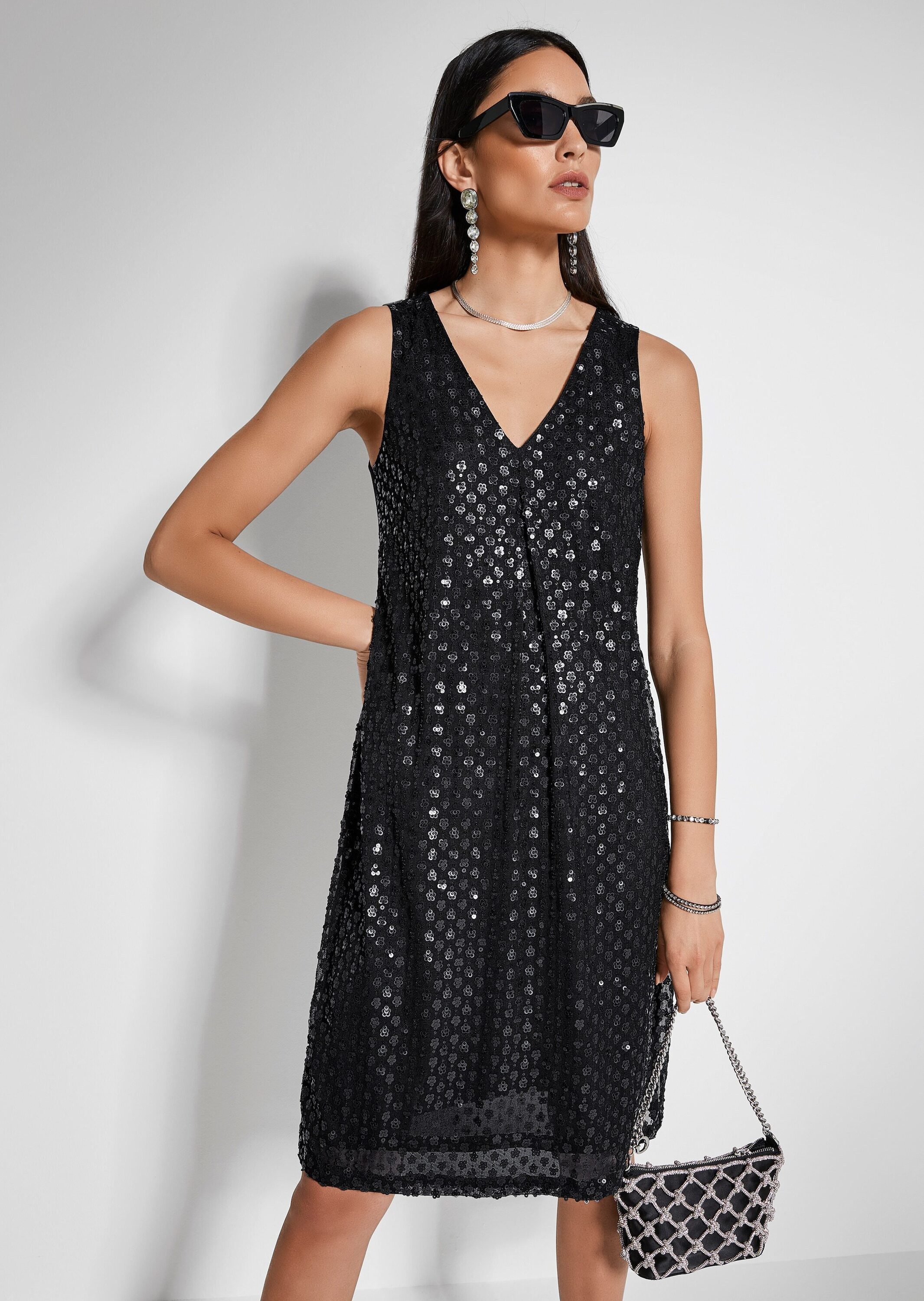 MADELEINE Midikleid Partykleid mit V-Ausschnitt Ärmelloses Sommerkleid mit breiten Trägern und Knielänge