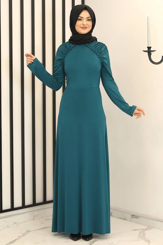Modavitrini Abendkleid Damen Hijab Kleid mit Raglanärmeln Abiye Abaya elastisch Grün