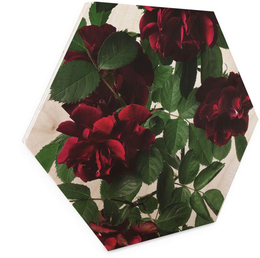 (1 Rosen, Wall-Art Holzbild Blumen Holzbild Hexagon St)