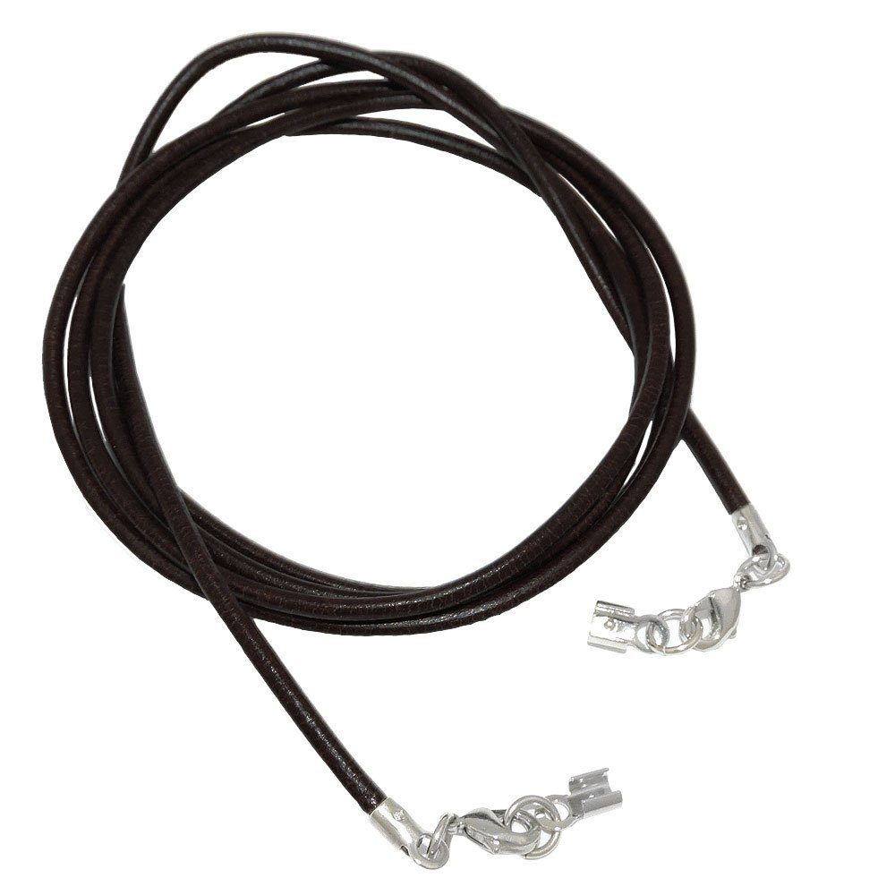 unbespielt Lederband Lederband Kette Collier Halskette Schwarz Damen Herren Zwei Karabinerverschluss Silberfarben 1m Lang Kürzbar, Modeschmuck für Damen und Herren