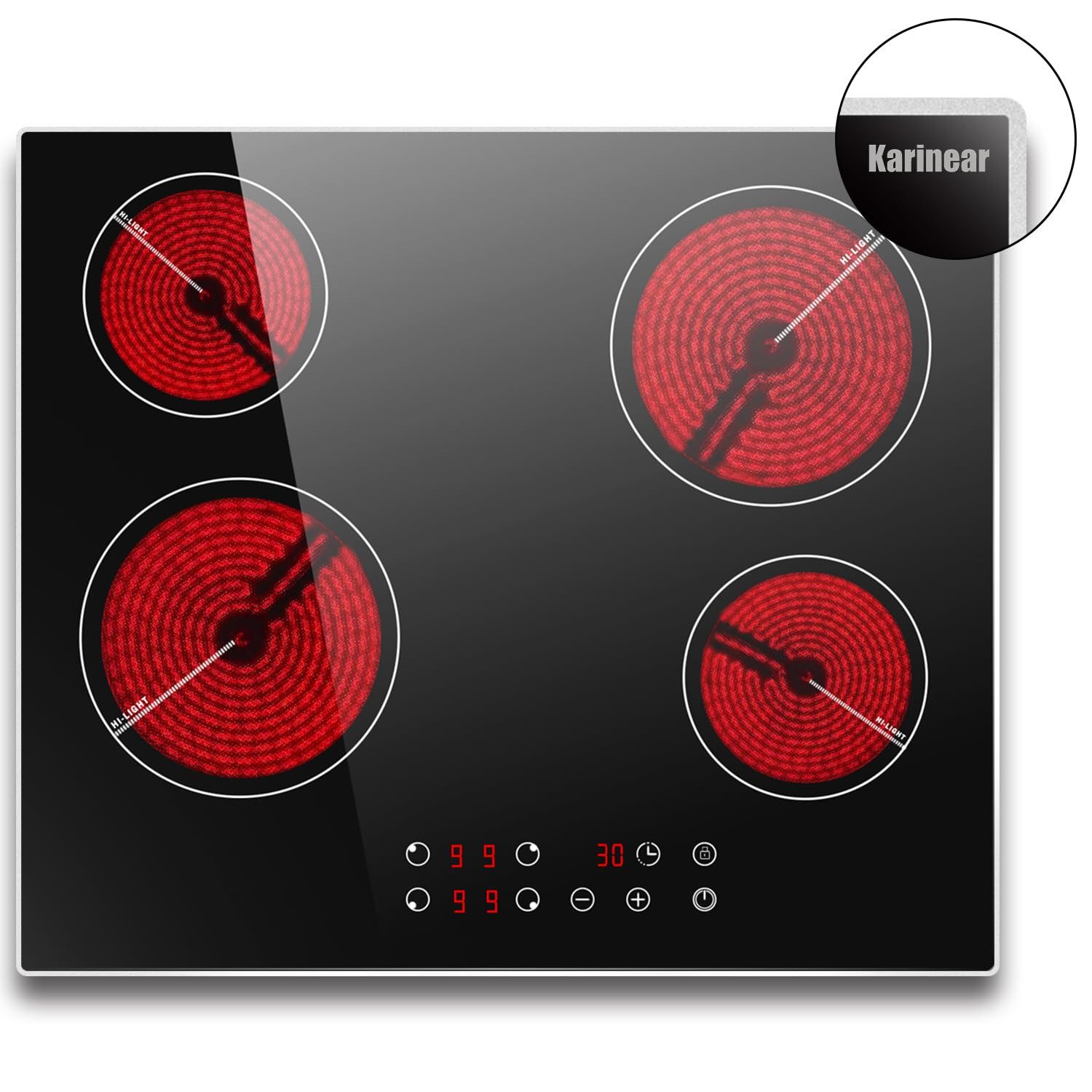 Karinear Elektro-Kochfeld Kochfeld 4 Platten 6000W, 240V, Kein Stecker, mit Rahmen