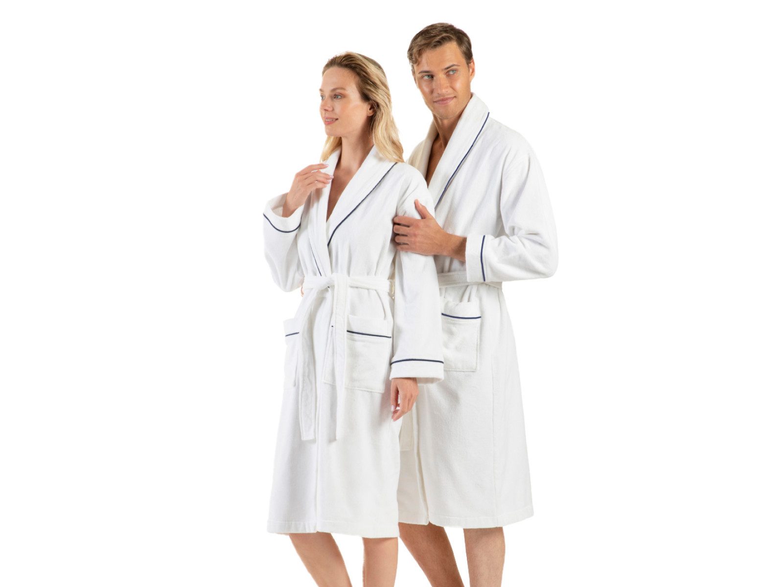 ENGLISH HOME Bademantel Premium Damen Bademantel, Herren Bademantel, Unisex, 100% Baumwolle Kapuze, Bindegürtel, Schalkragen Weicher mehr