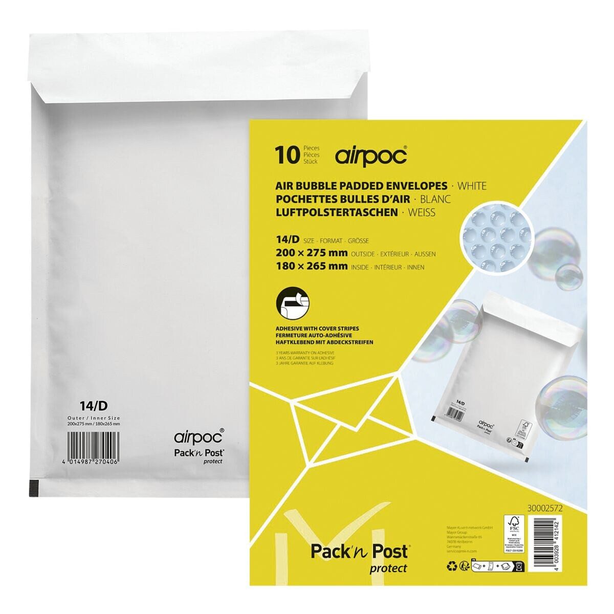 MAILMEDIA Versandtasche airpoc®, mit PE-Luftpolsterung, 20,2x27,5 cm, ohne Fenster, Haftklebung