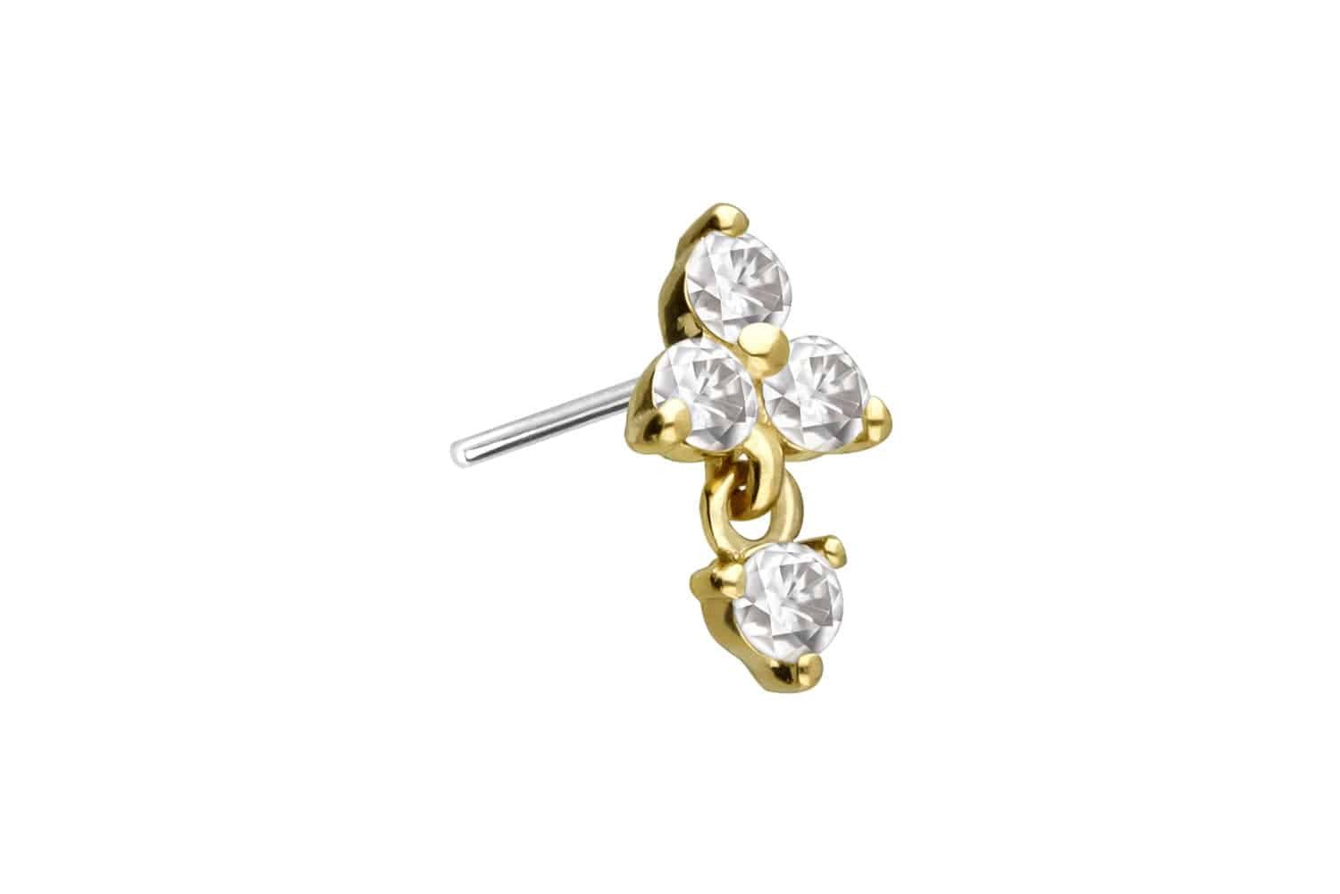 Piercing-Set 14 Karat Gold Aufsatz mit Titan Push Pin MOISSANIT-BLUME + MOISSANIT