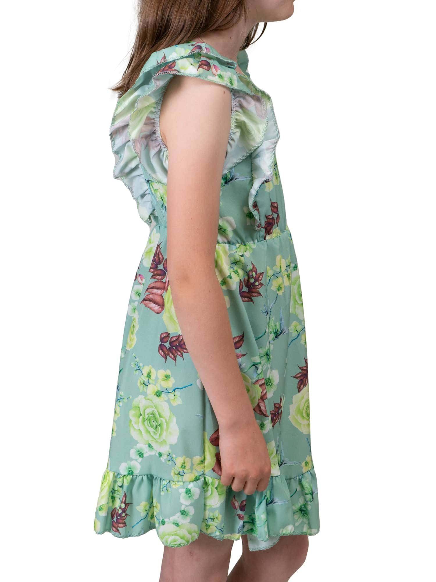 Hellgrün (1-tlg) Kleid bequem tragen zu KMISSO Rosenmotiv Mädchen Jerseykleid