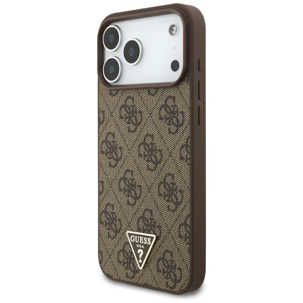 Guess Handyhülle Case iPhone 17 Pro Max Kunstleder braun MagSafe Logo Kette 6,9 Zoll, Kantenschutz