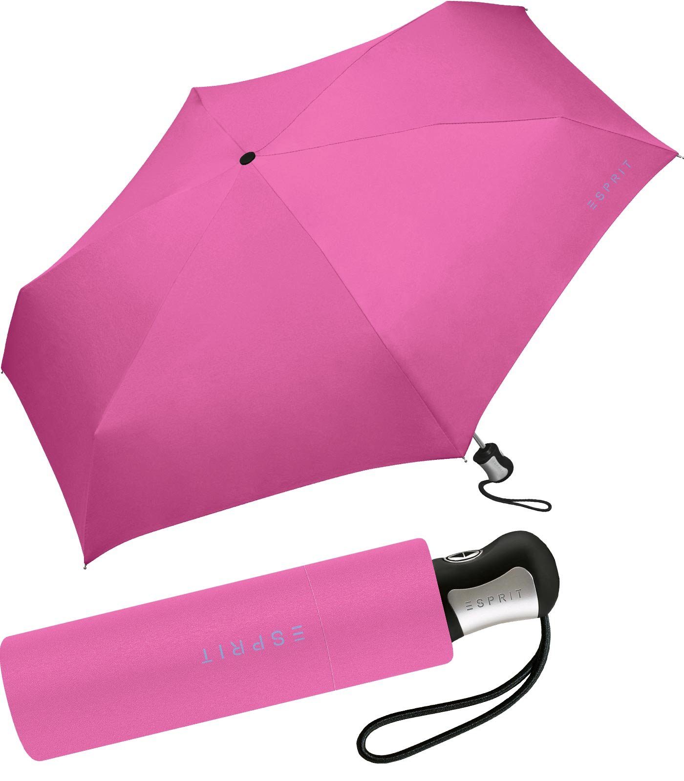 Esprit Taschenregenschirm schöner, kleiner Schirm für Damen Auf-Zu Automatik, in kräftigen Farben - shocking pink