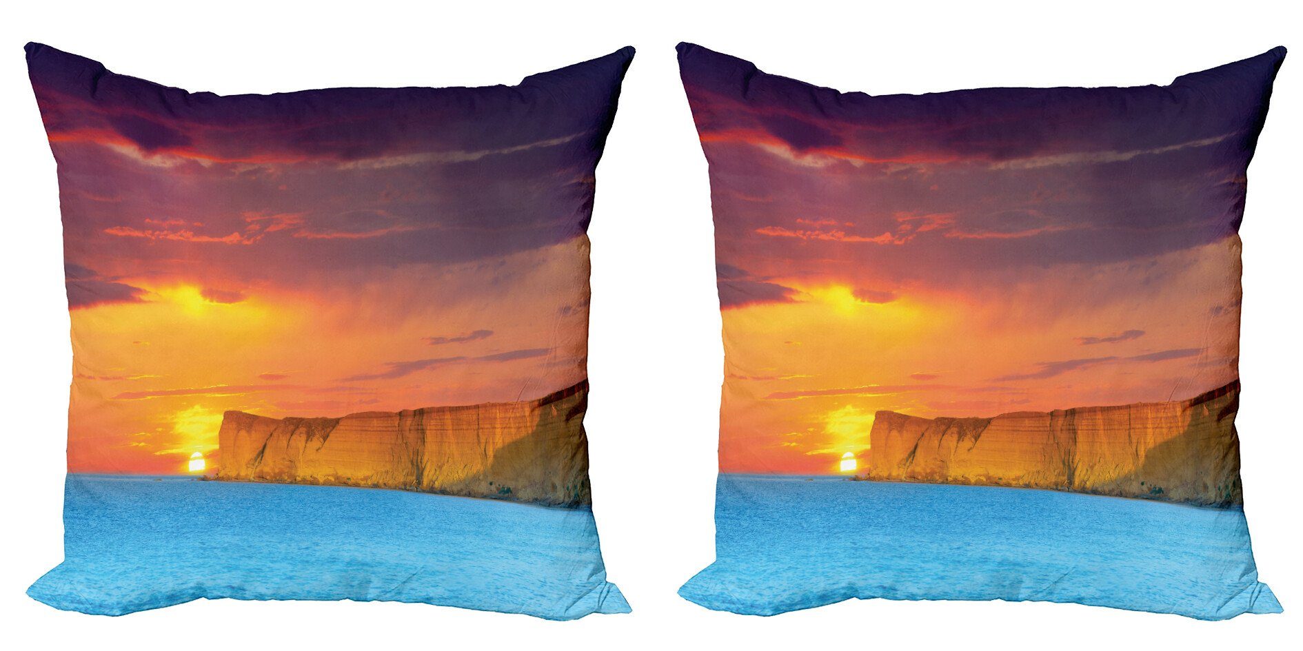 Kissenbezüge Modern Accent Doppelseitiger Digitaldruck, Abakuhaus (2 Stück), Sommer Sea Sonnenuntergang mit Cliffs
