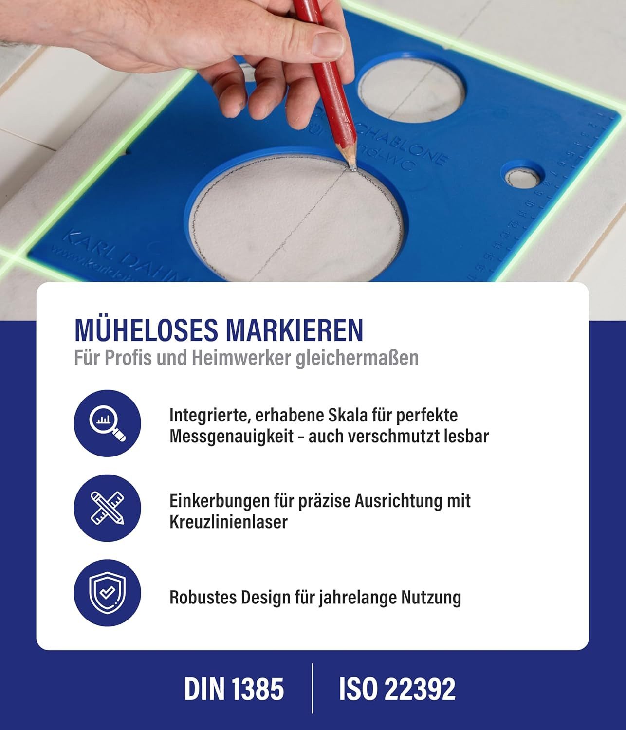 Karl Dahm WC-Anschlussrohr Karl Dahm® Anzeichenschablone für Toilettenanschlüsse, (1-tlg)