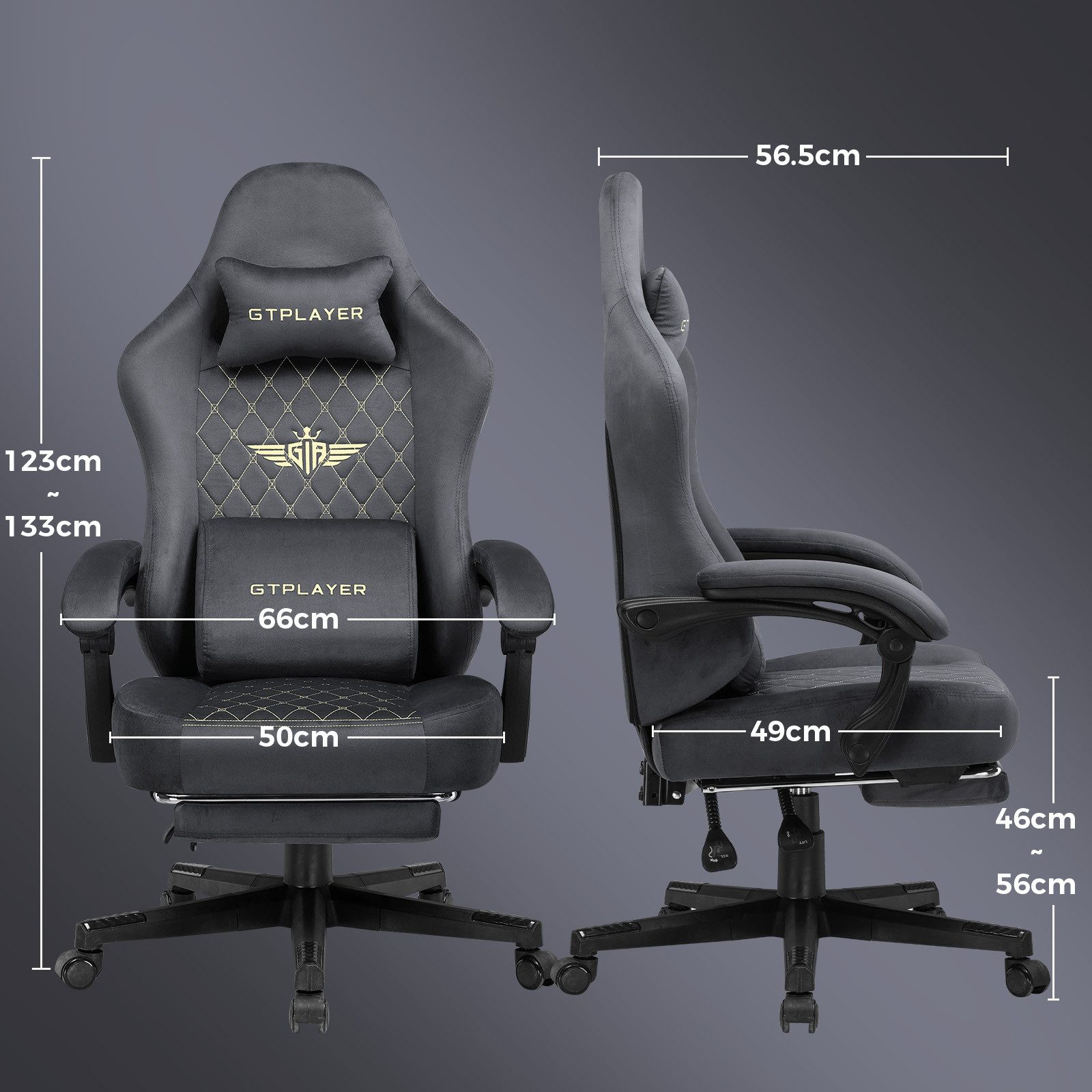 GTPLAYER Gaming-Stuhl Stoff Gaming Chair Ergonomisch Bürostuh PC Stuhl, 150kg Belastbarkeit, Schreibtischstuh mit Federsitzkissen und Fußstütze