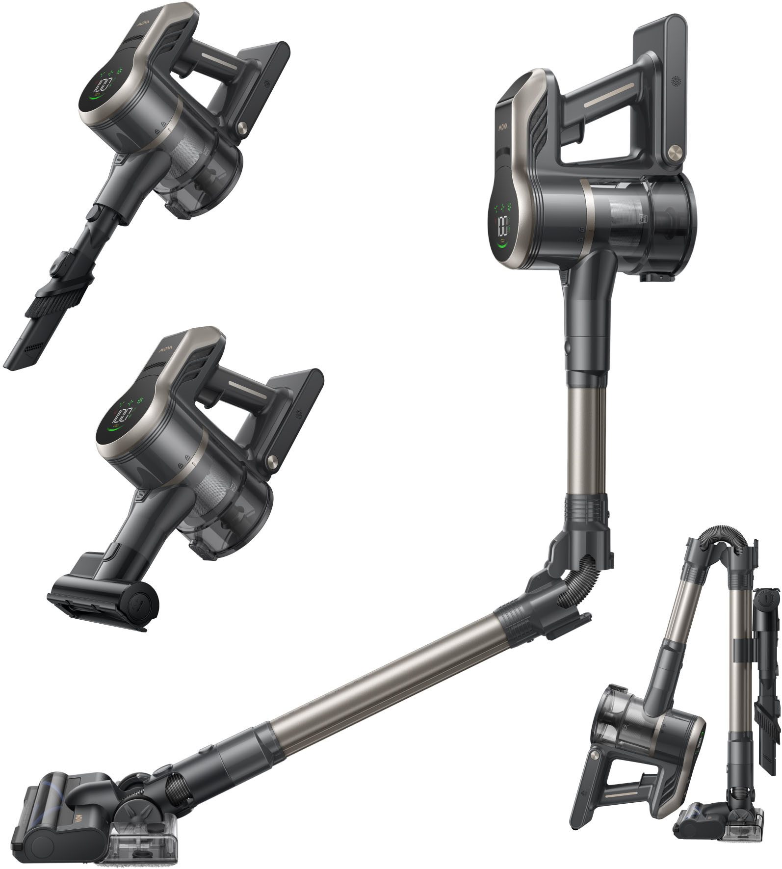 Mova Akku-Stielstaubsauger S2; 25.000Pa Saugkraft, 460 W, beutellos, flexibles Faltrohr, vielseitige Aufsätze, Laufzeit bis 60 Min