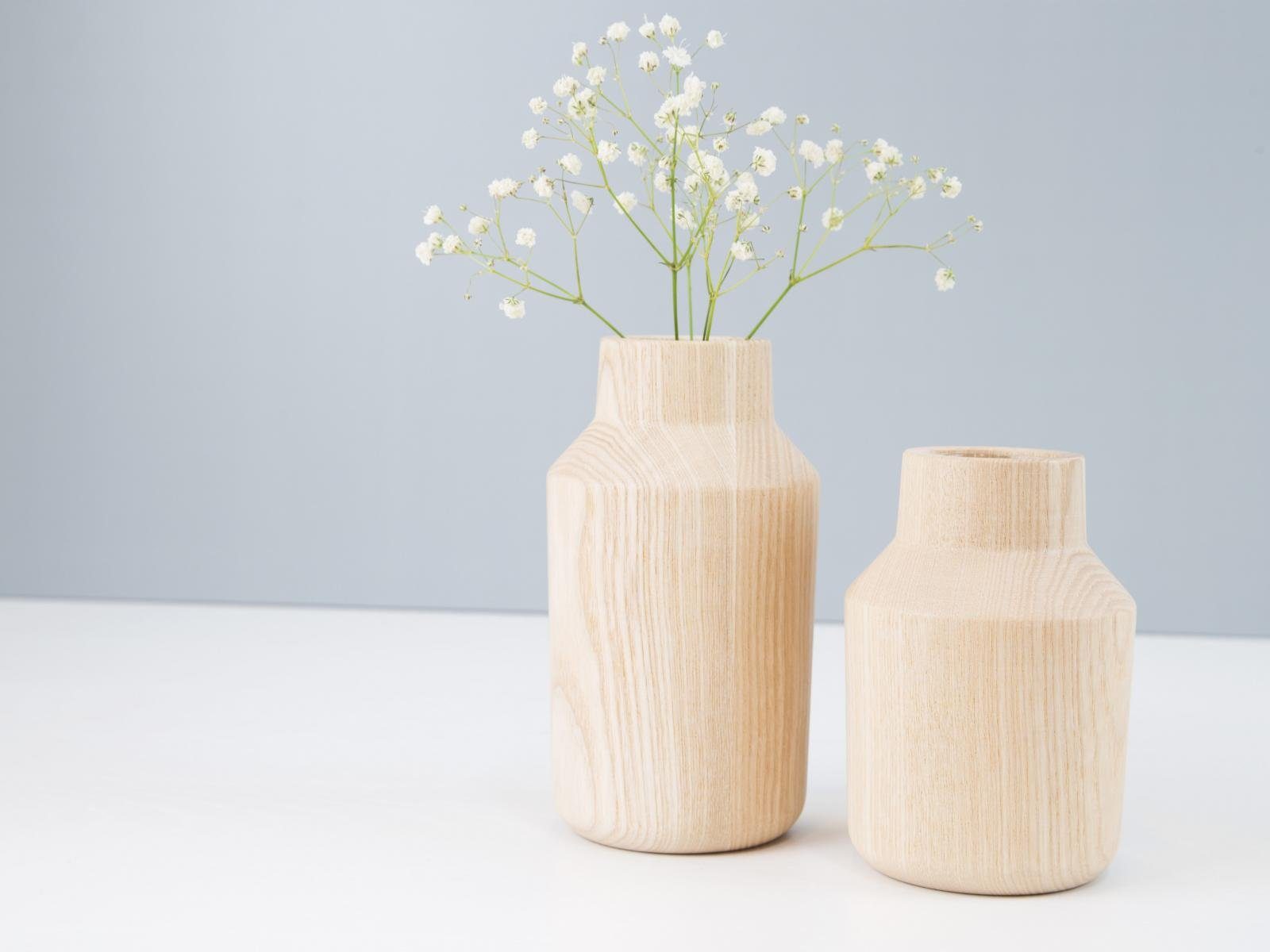 LESTARIE Deko Vase handgefertigt Blumenmotiv Holz Vasen geschnitzt 36cm Neu 