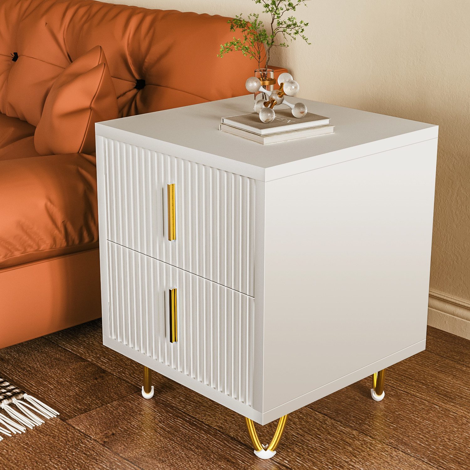 oyajia Nachttisch Nachtschrank mit 3 Schubladen, Beistelltisch, Nachtkommode (Metallfüße, Weiß, 40 x 49 x 40 cm / 40 x 66 x 40 cm), für Kinderzimmer/Schlafzimme – Bild 3 von 5