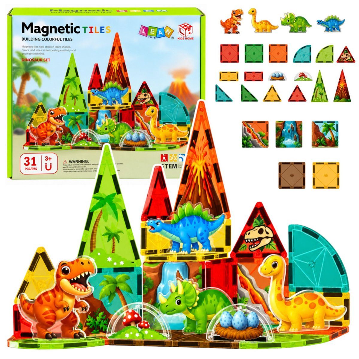 Wisam Lernspielzeug Magnetische Bausteine Dinosaurier Vulkan Bunt 31 Teile