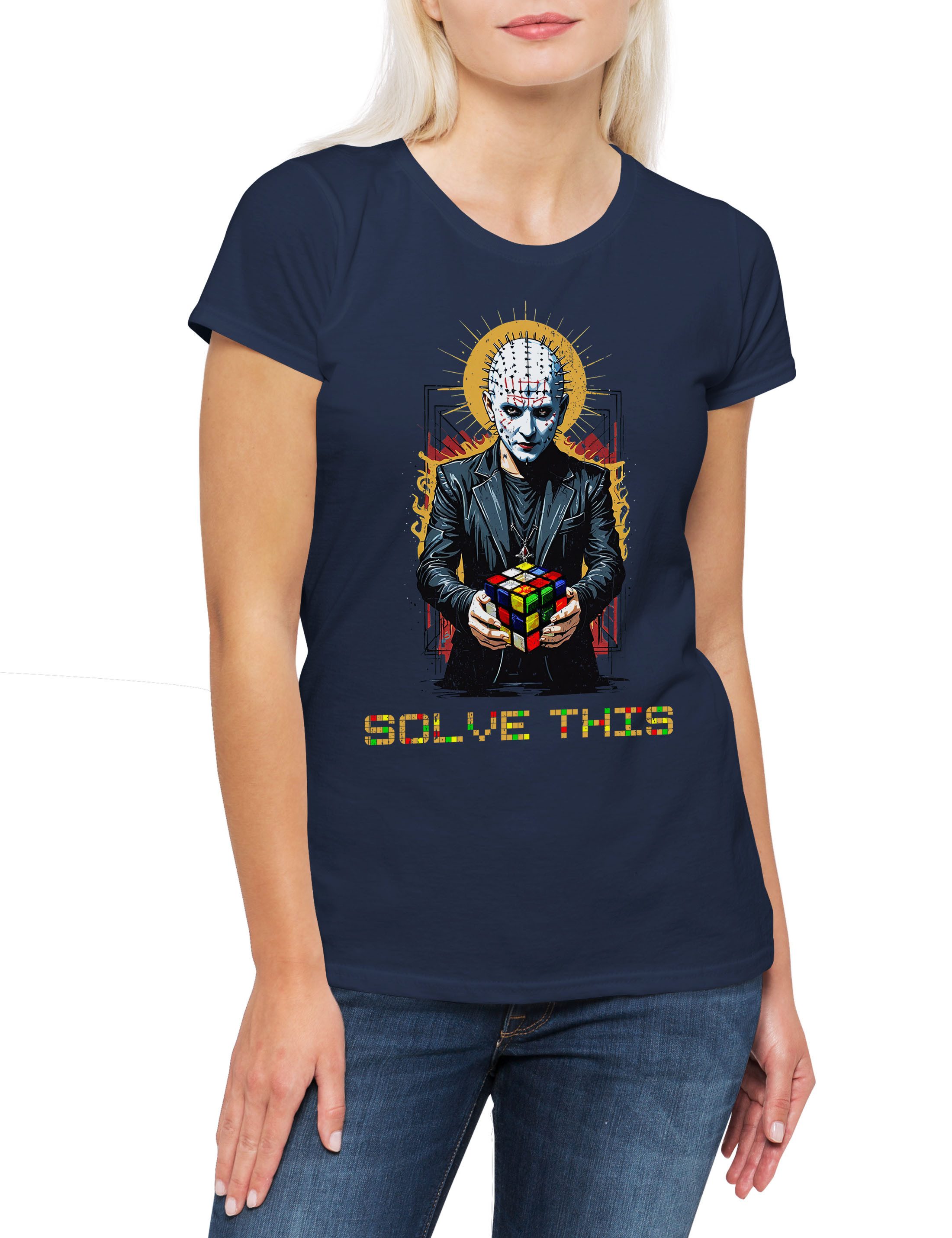 Print-Shirt Cenobite Cuber Solve Damen T-Shirt Zauberwürfel Pinhead Speed Cube