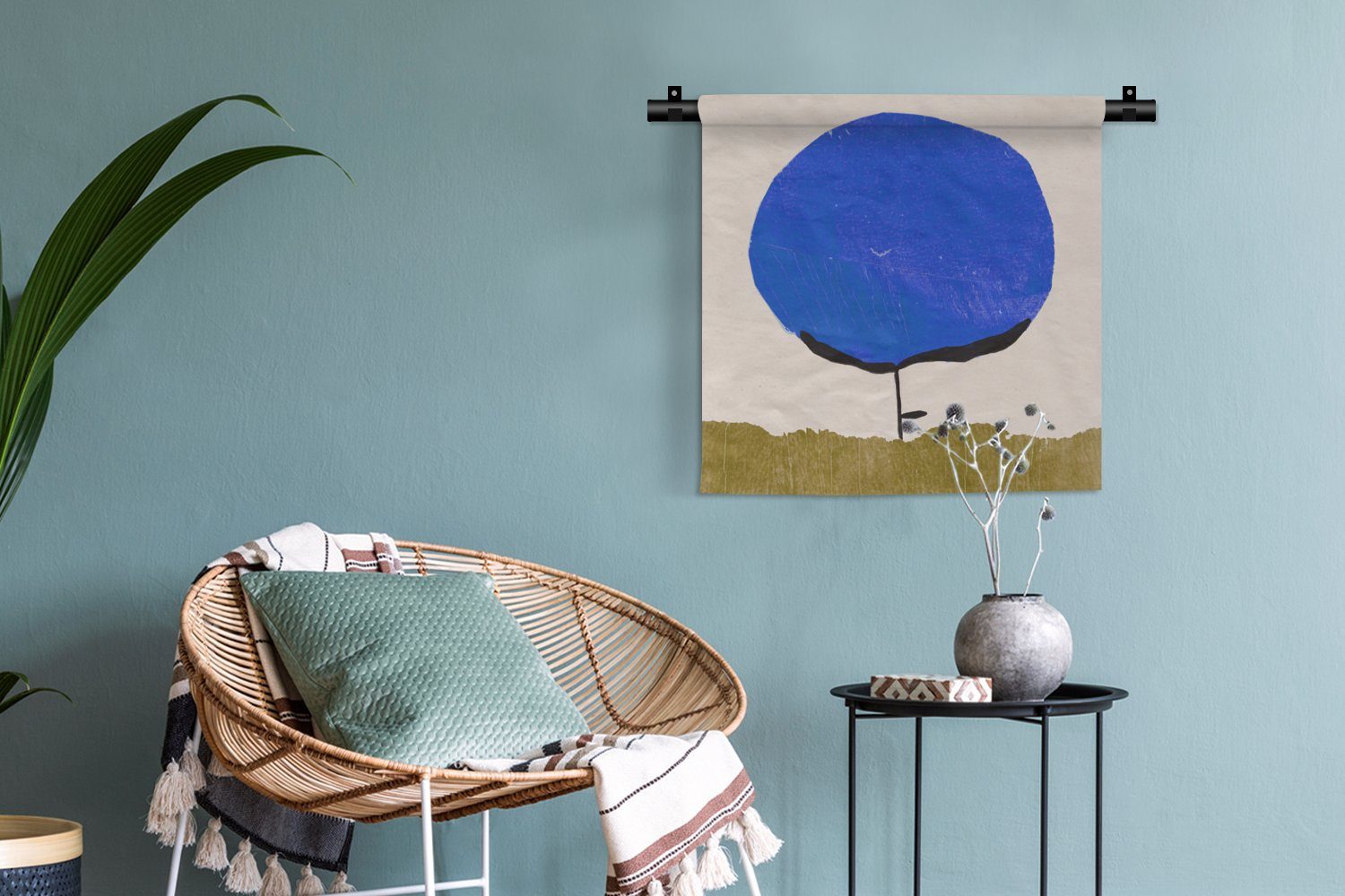 MuchoWow Wandbehang, Grün, Kleid, Wohnzimmer, Wanddekoobjekt Blume - - Schlafzimmer, Abstrakt - Kinderzimmer Blau für Wanddeko
