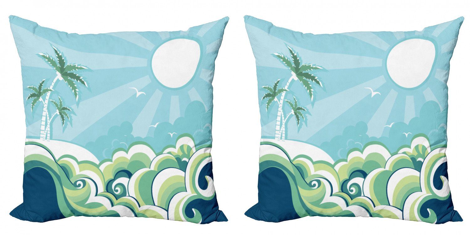 Kissenbezüge Modern Accent Doppelseitiger Digitaldruck, Abakuhaus (2 Stück), Tropisch Wellenförmige Meer Palmen