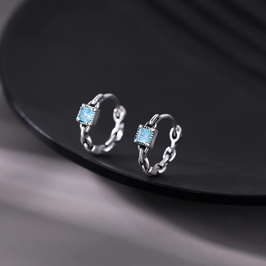 LENBEST Paar Ohrhänger 925 Ohrringe Sterling Blau Silber Hoop (2-tlg)