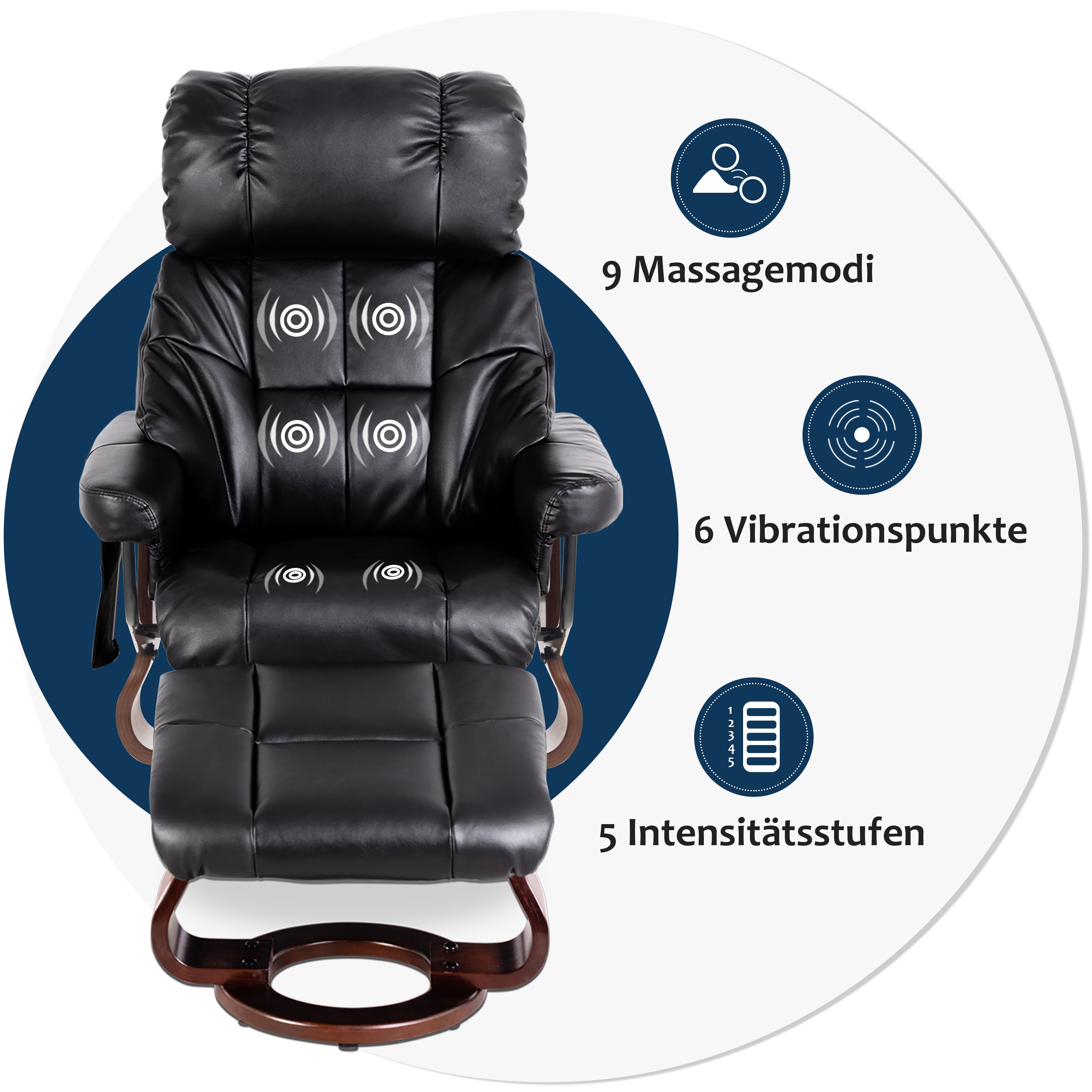 MCombo Relaxsessel MCombo Massagesessel mit Hocker 9068, 360°drehbarer Relaxsessel mit Liegefunktion