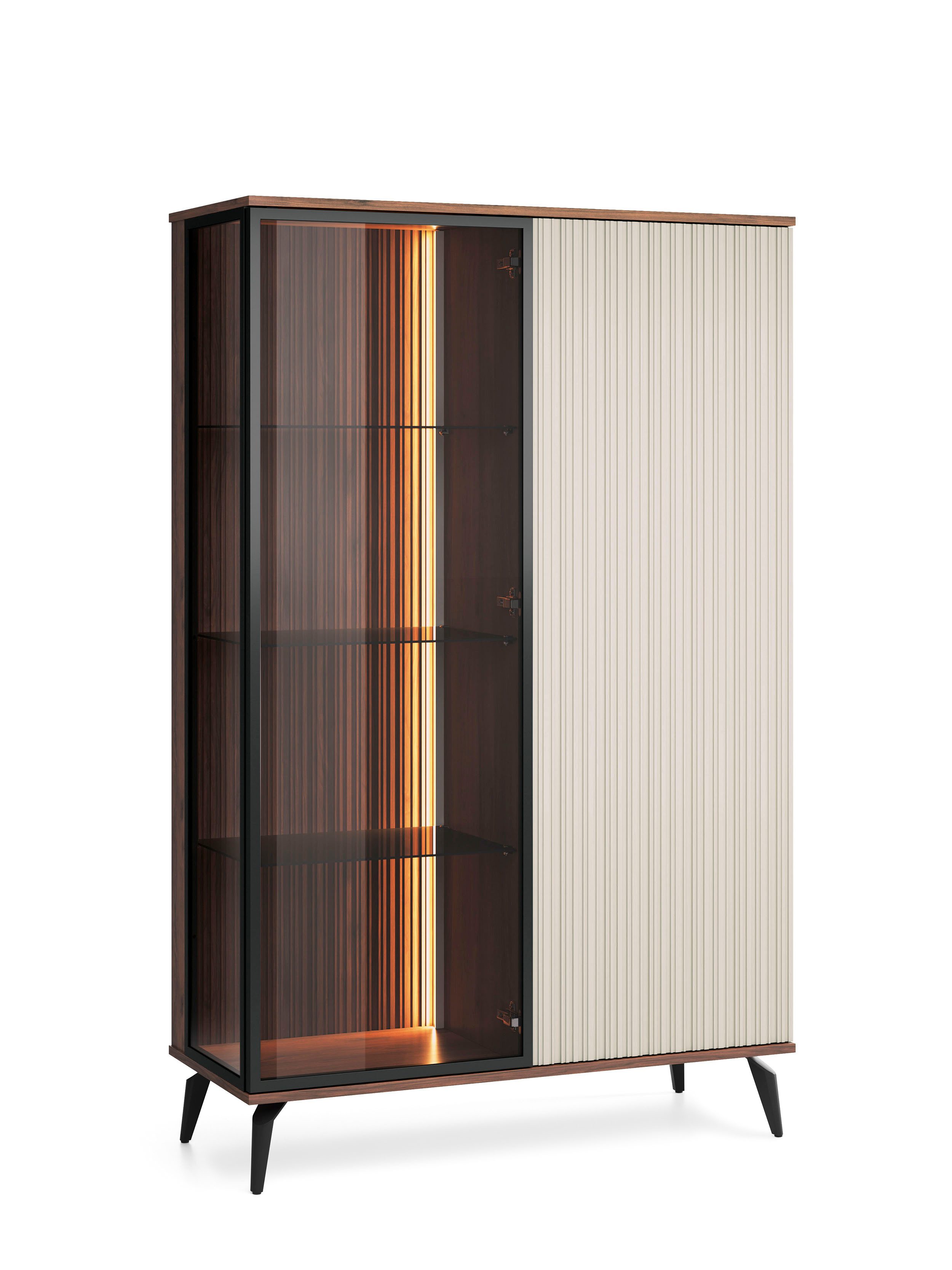 yourhouse24 Vitrine Vici mit LED-Beleuchtung Kaschmir/Walnuss