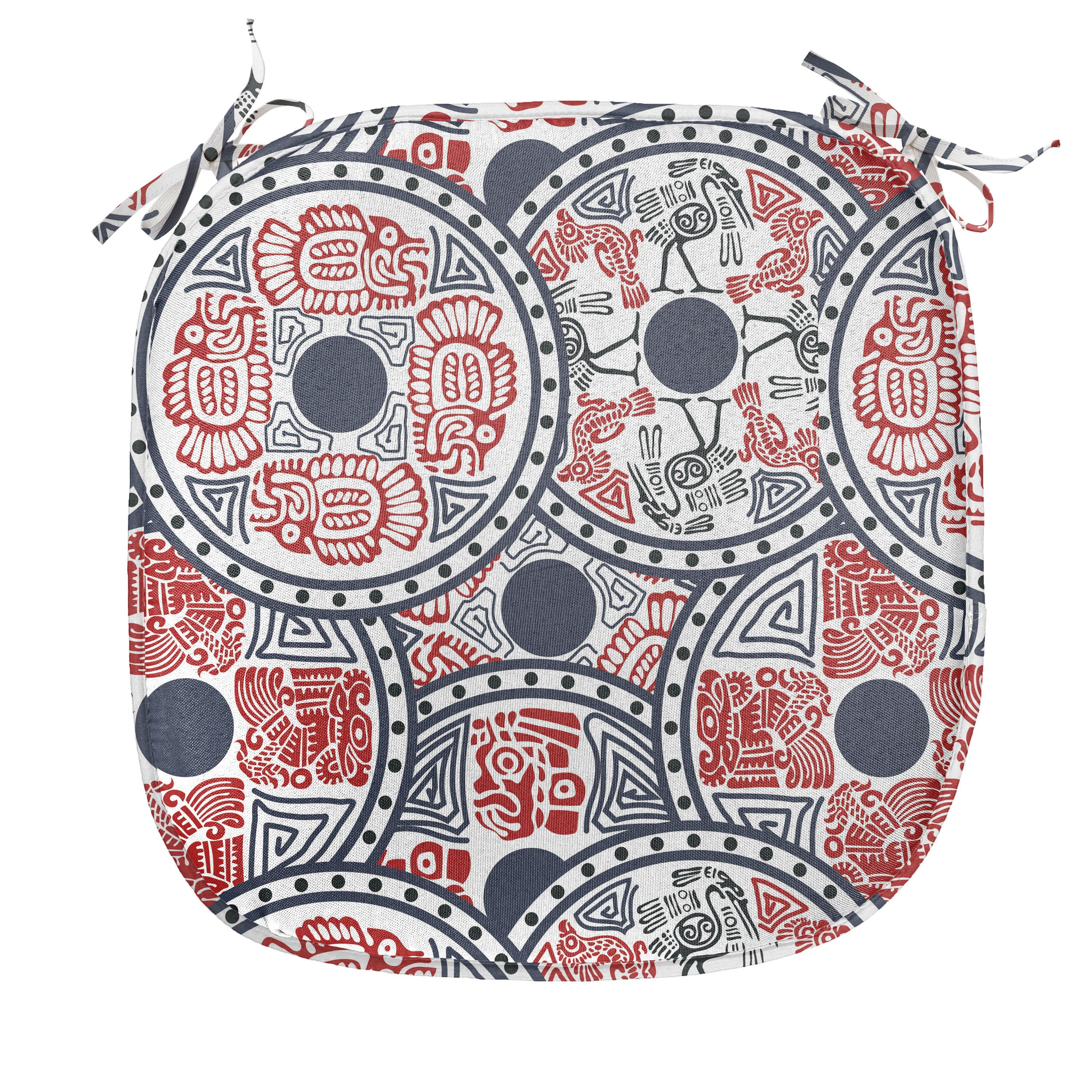 Abakuhaus Stuhlkissen Dekoratives wasserfestes Kissen mit Riemen für Küchensitze, aztekisch Tiermotive Kreise