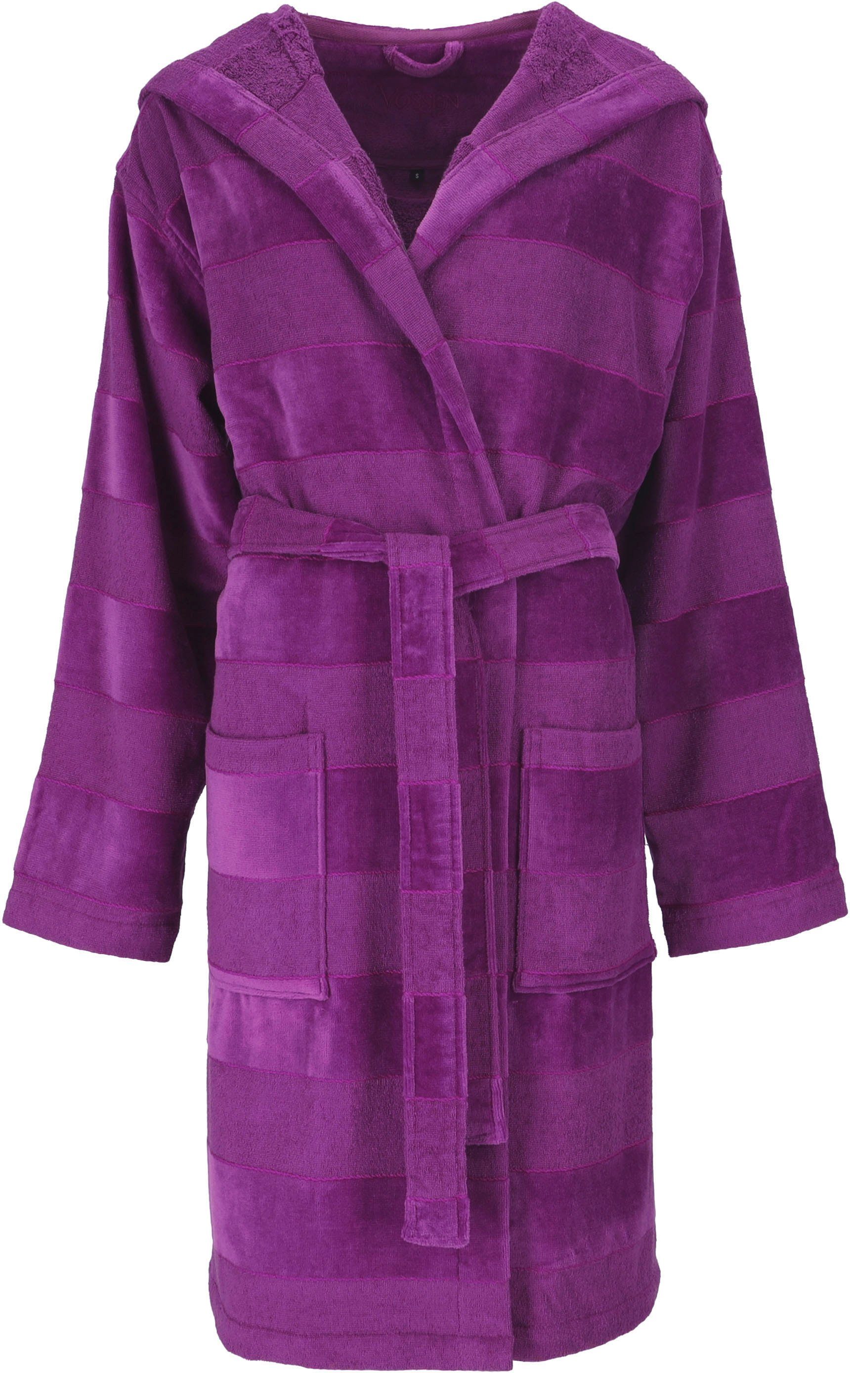 Vossen Webfrottier, Kapuze, Langform, Unisex-Bademantel purple Gürtel Santiago,