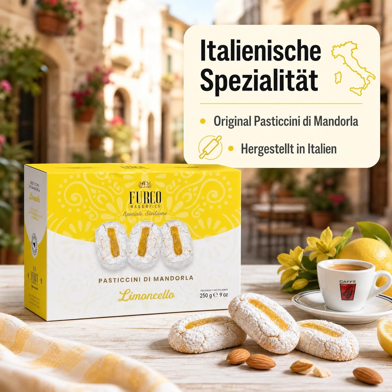 LK Trend & Style Kekse Furco Pasticcini di Mandorla Limoncello, 250 g, (Limoncello Gebäck aus der Box), sizilianisches Mandelgebäck für Espresso & Kaffee oder T – Bild 5 von 5