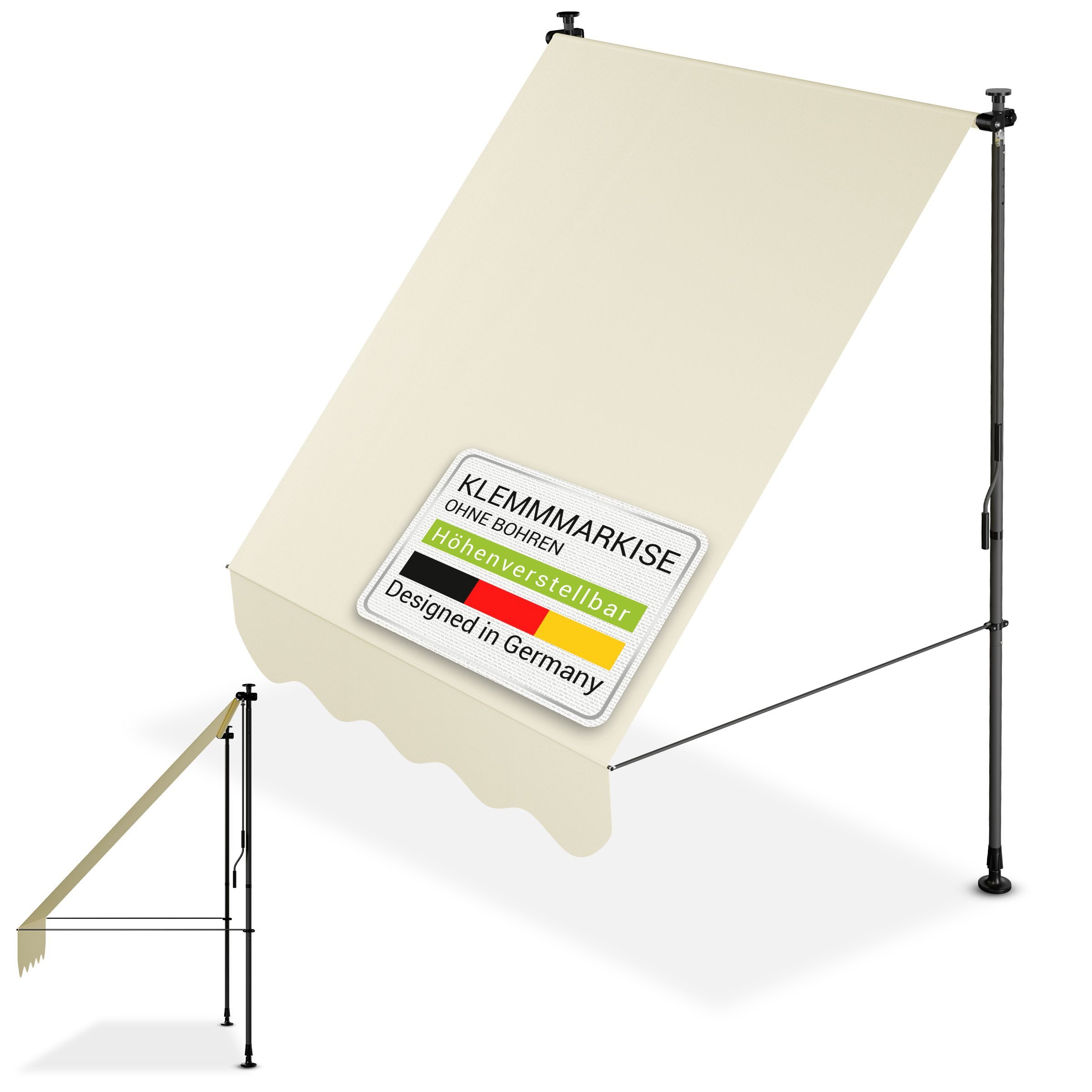 Juskys Klemmmarkise Kapstadt Montage ohne Bohren, höhenverstellbar, senkrecht/diagonal ausziehen