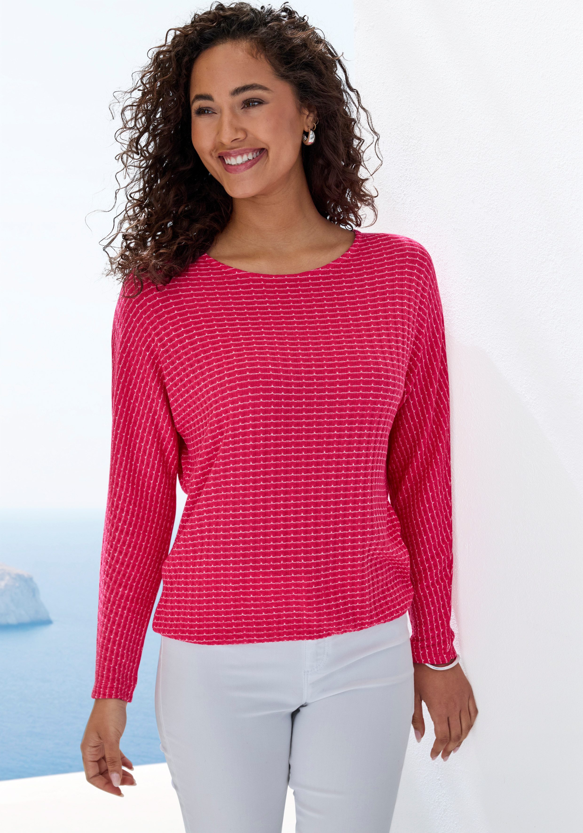 Vivance Langarmshirt aus strukturierter Strickqualität mit Gummizug im Bund