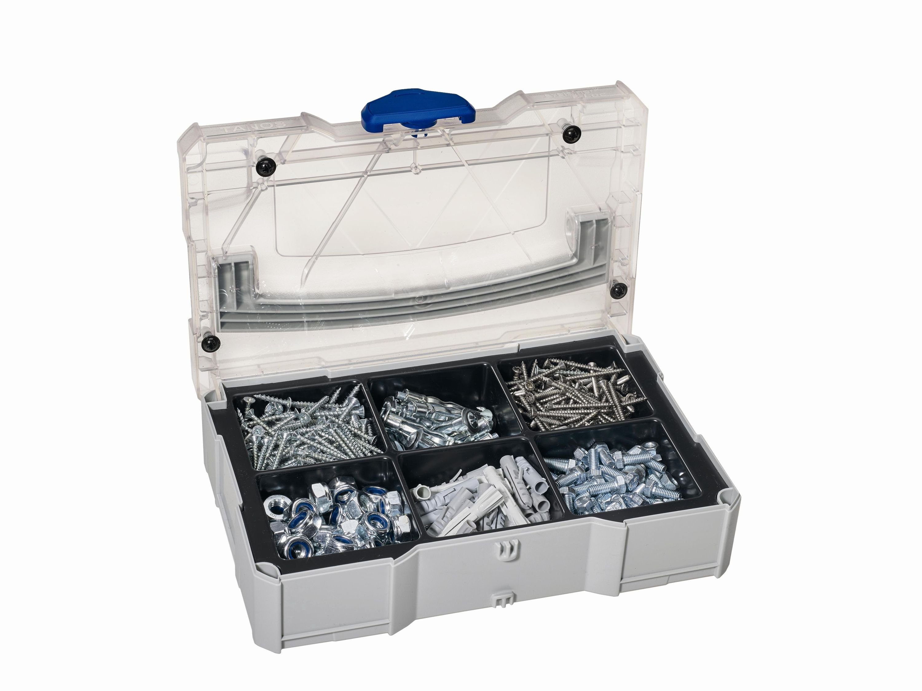 Tanos Werkzeugbox Tanos MINI-systainer® T-Loc I für Kleinteile mit 6-fach Einteilung mit transparentem Deckel, transparenter Abdeckung und Tiefziehteil 6-fach