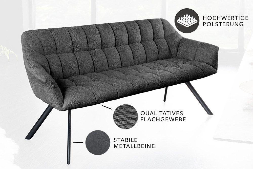 riess-ambiente Sitzbank PAPILLON 165cm anthrazit - Flachgewebe, Metall-Füße, mit Armlehne (Einzelartikel, 1-St), gepolsterte Bank mit Rückenlehne – ideal für Es – Bild 5 von 5