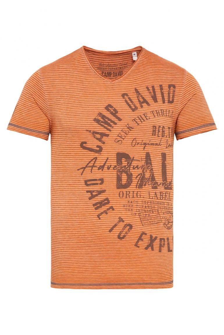 CAMP DAVID T-Shirt Gestreiftes Ausbrenner-Shirt mit V-Neck und Prints günstig online kaufen