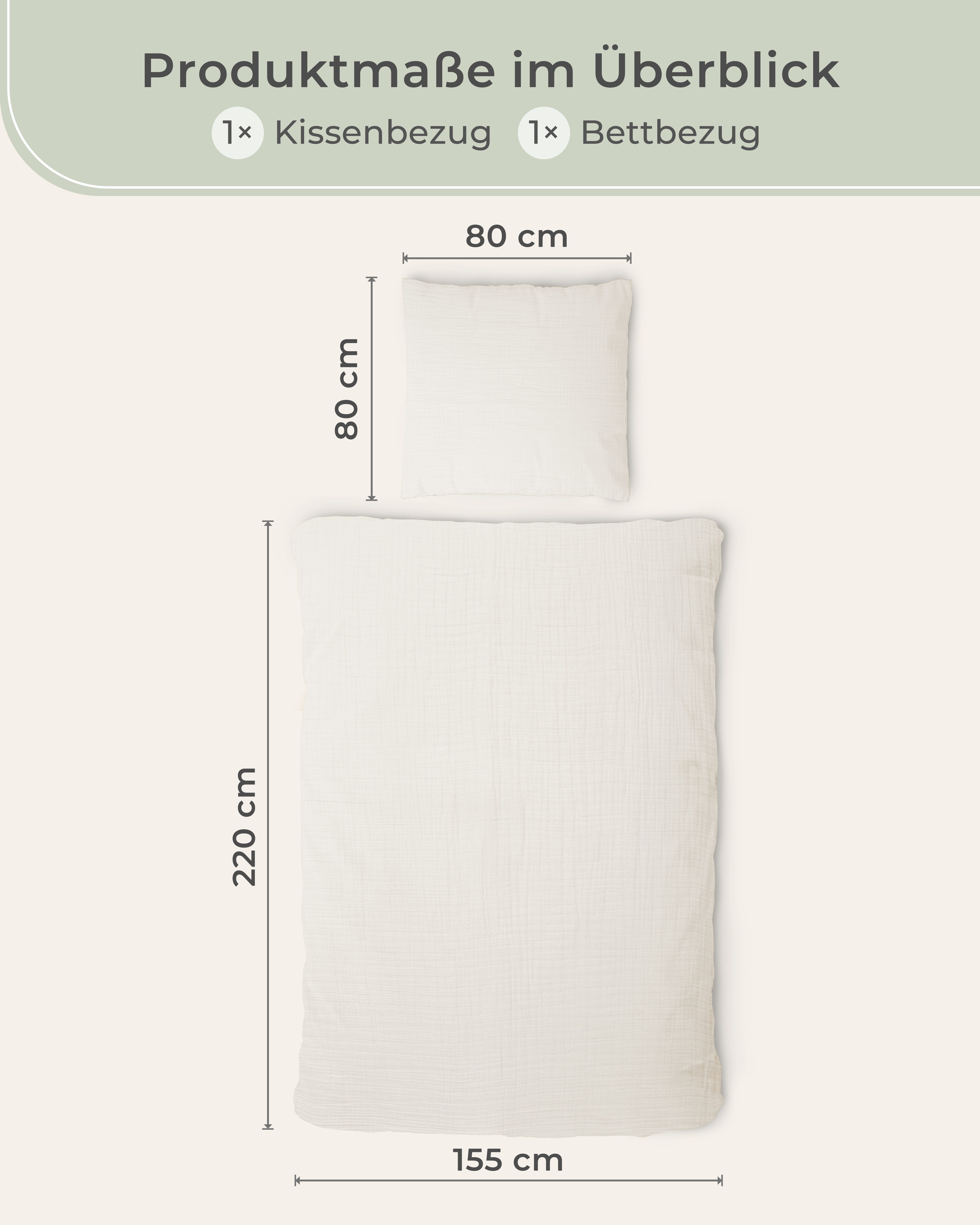 Laynenburg Bettwäsche Musselin aus 100% Baumwolle in 135x200 oder 155x220 cm, atmungsaktiv & bügelfrei – 2 lagig mit Reißverschluss & Haltebändern