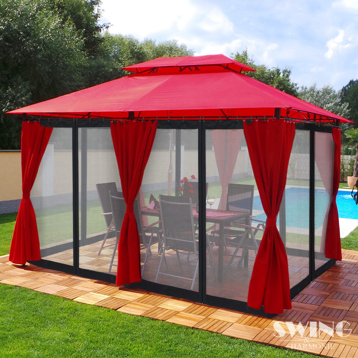 Swing&Harmonie Pavillon LED - Pavillon 3x4m Minzo Garten Pavillion, Solar Pavilion Gartenzelt Designer Pavilon