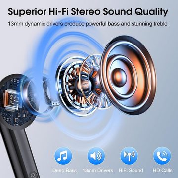 OYIB Bluetooth 5.3 4 Mikrofon IP7 Wasserdicht Ohrhörer LED-Anzeige wireless In-Ear-Kopfhörer (Perfekter Sitz, Ganztägiger Komfort, Bluetooth, mit ENC Mic, 25 Std Tiefer Bass Wireless Earbuds, Touch Control)