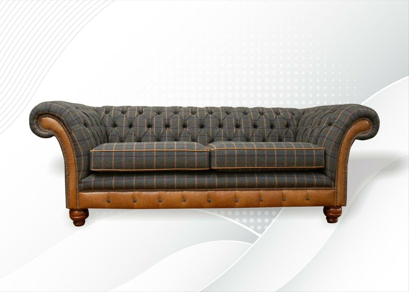 Couch, Chesterfield in 3-er JVmoebel Grau-brauner moderne Dreisitzer Made Chesterfield-Sofa Europe Luxus