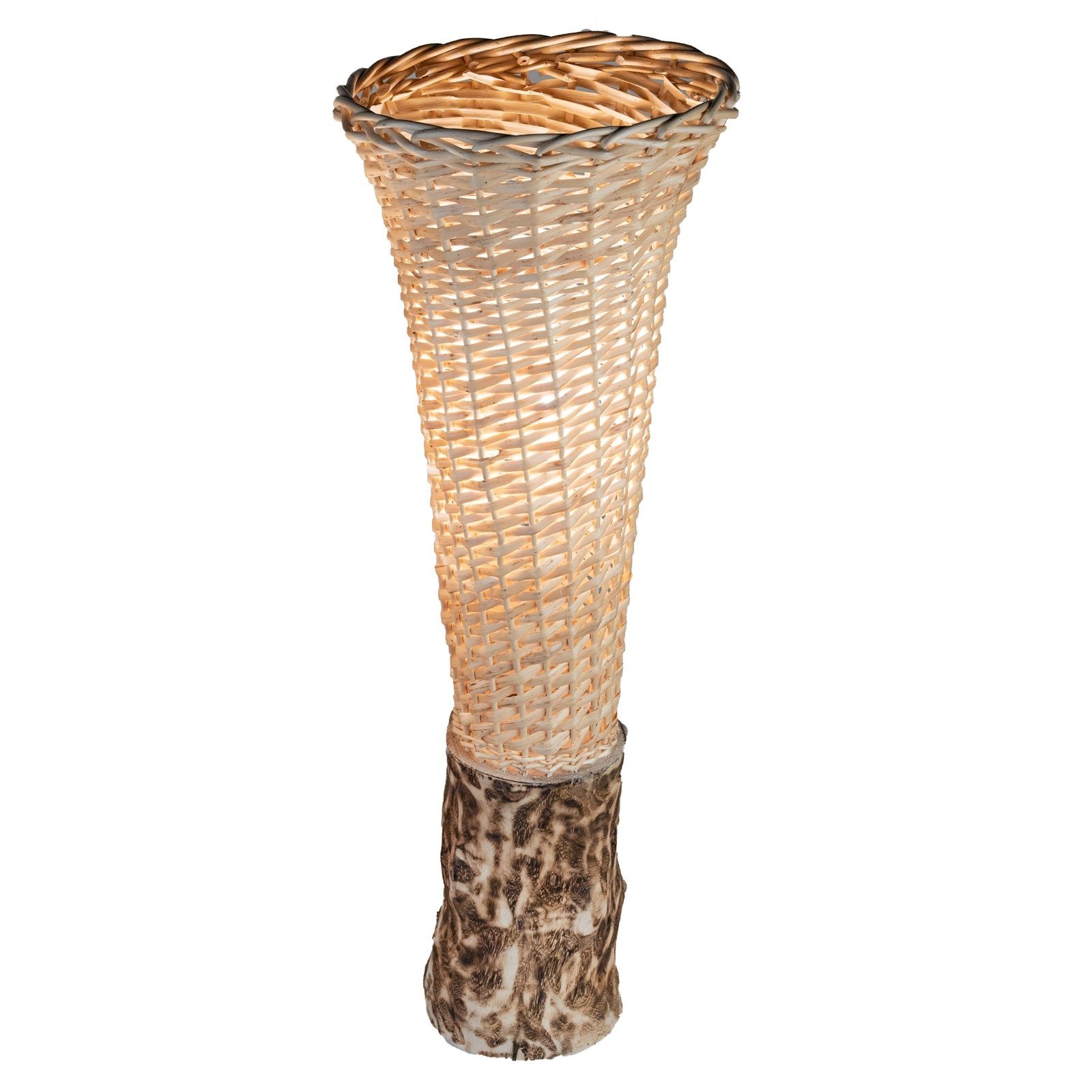 formano Stehlampe Rattan-Lampe schmal Holzsockel