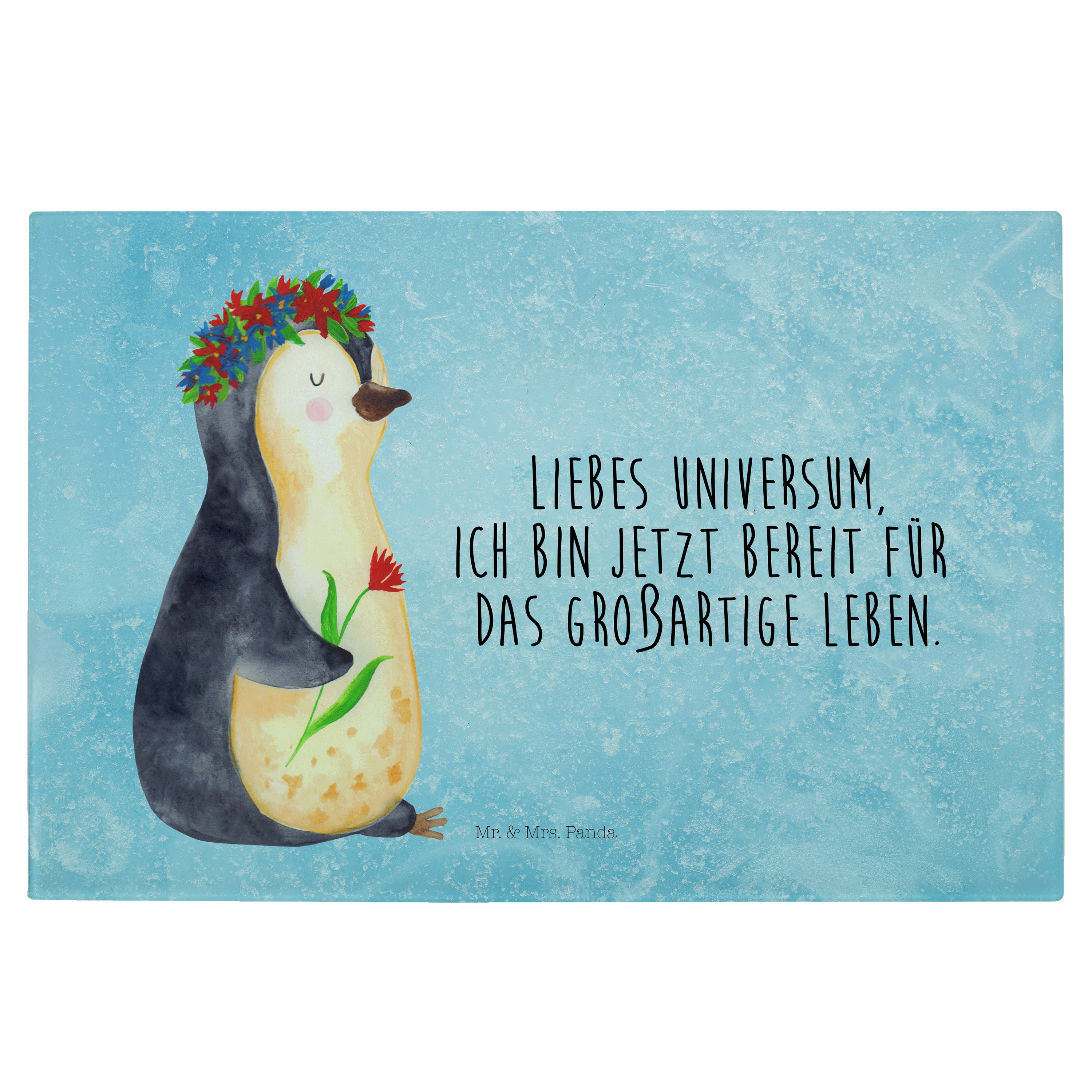 Blumenkranz Eisblau Geschenk, Geschenk, (1-St) & Mrs. - Mr. Servierbrett Premium - Ziele, Pinguin Panda Motivation, Glas,