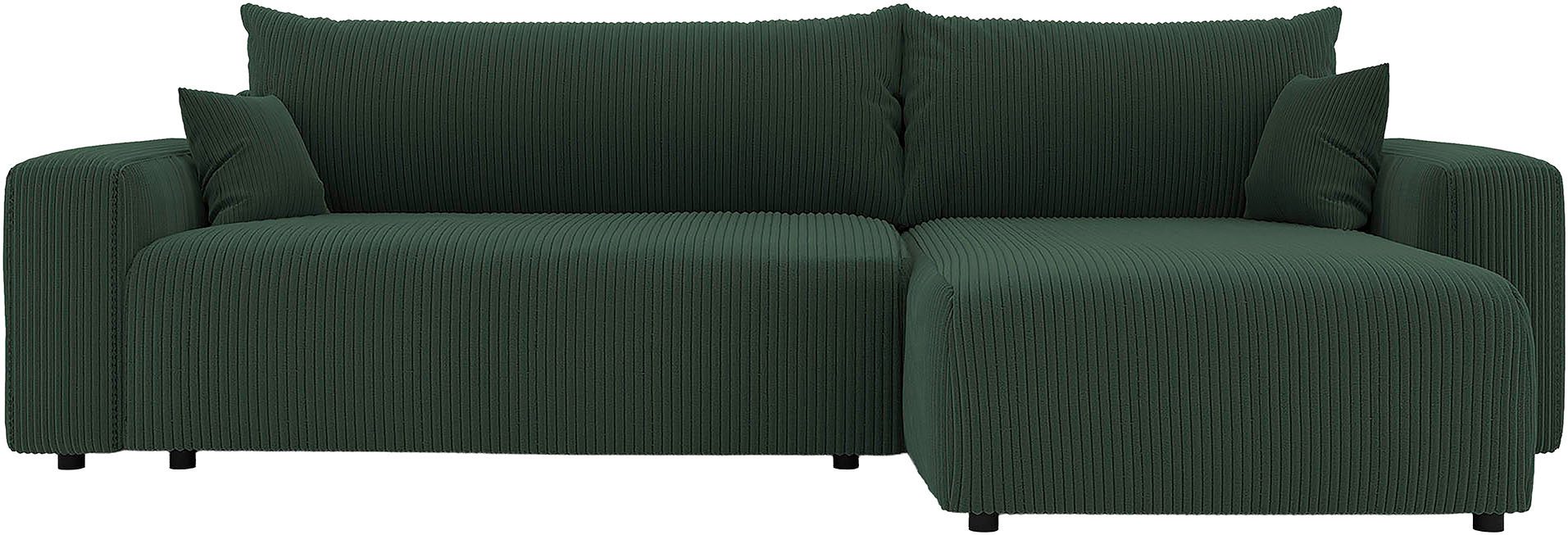 WERK2 Ecksofa Piano XL Cord Sofa L-Form, Schlaffunktion & Bettkasten, 278 cm breit, Ottomane beidseitig montierbar, lose Rückenkissen & 2 …