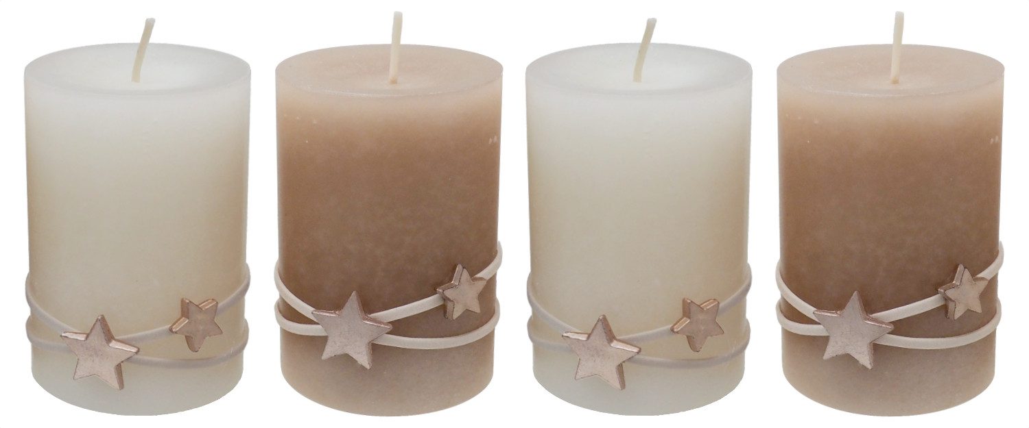 Stumpenkerze 4 Adventskerzen Stumpenkerzen Creme Beige Stern Rosé Weihnachten Deko