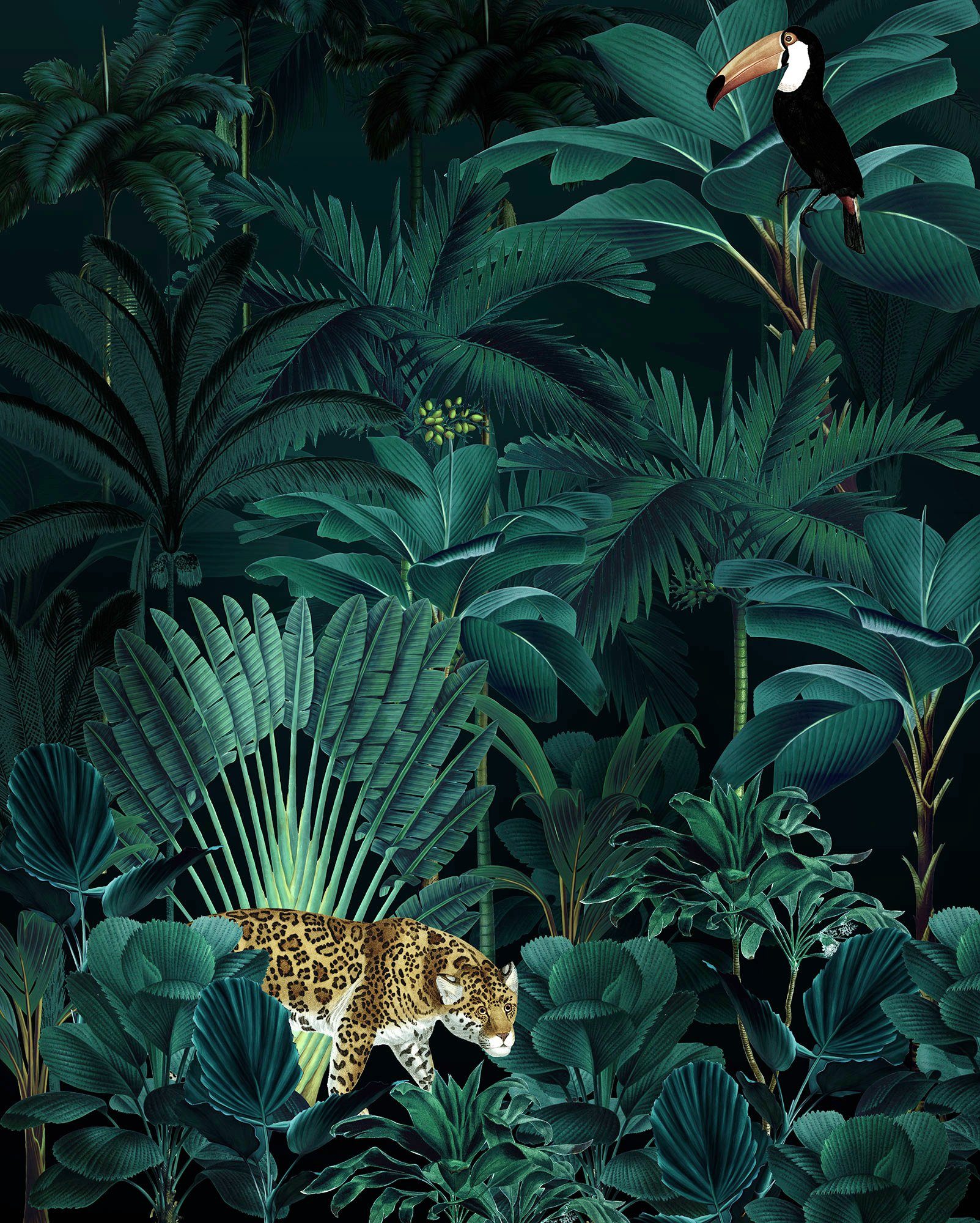 Komar Vliestapete Digitaldruck Vlies - Jungle Night - Größe 200 x 250 cm, glatt, bedruckt, Wohnzimmer, Schlafzimmer