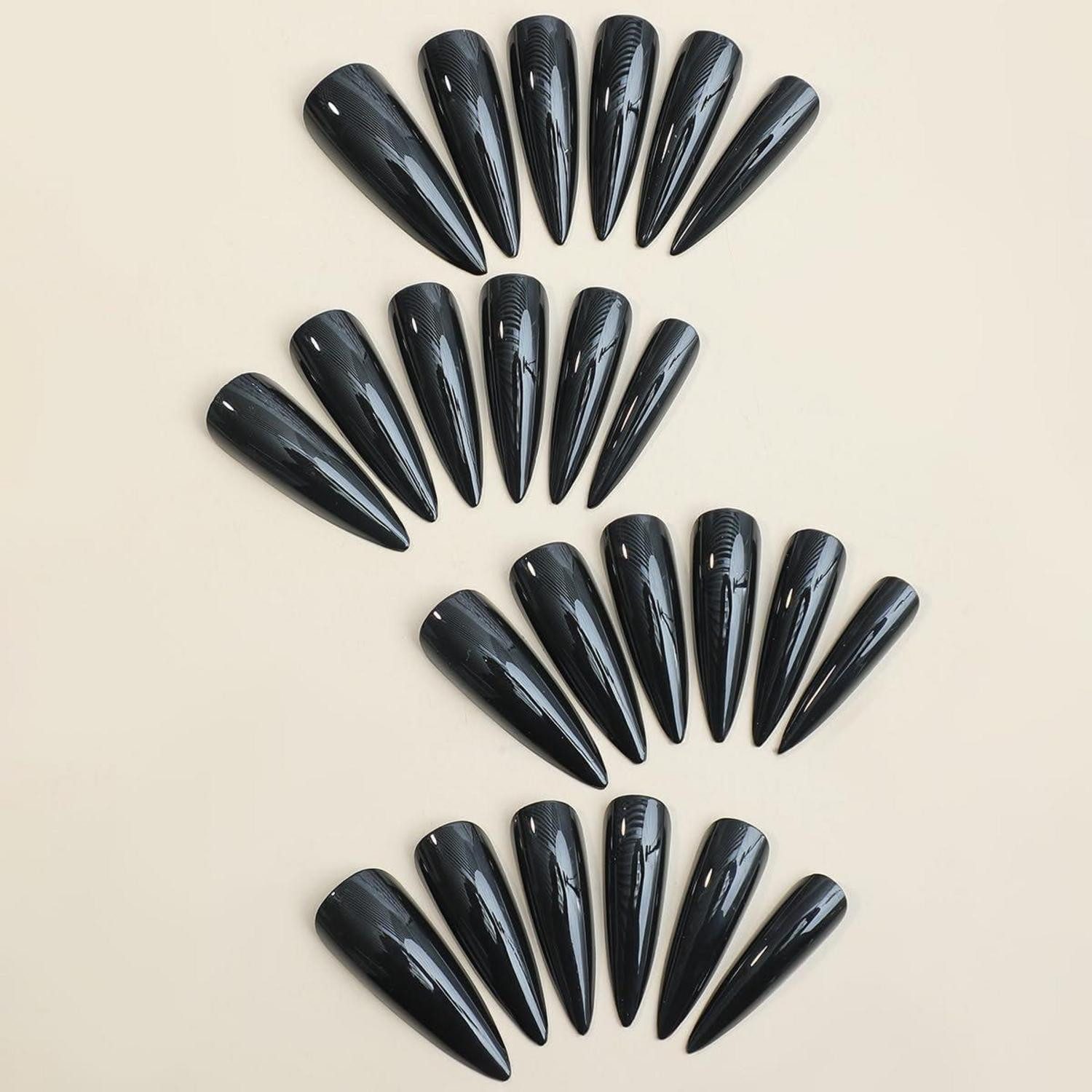 LuxusKollektion Kunstfingernägel Künstliche Fingernägel Stiletto Black Halloween Nagelkleber AH1