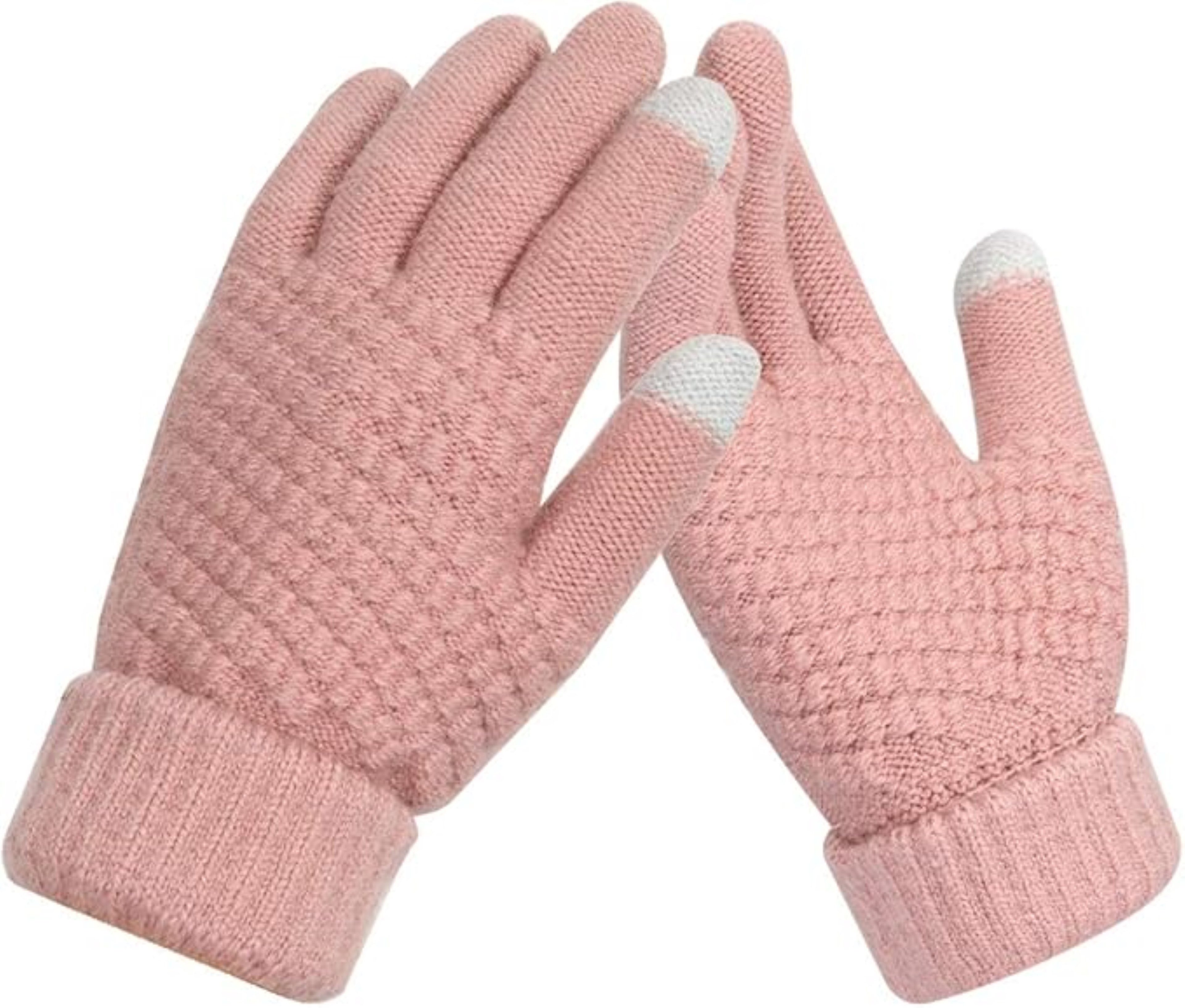 LA CUTE Strickhandschuhe Winterhandschuhe Strick warm Touchscreen Outdoor-Einsatz Pink (Winterhandschuh-Set mit Touch-Funktion & Isolierung, 1 Paar Damenhandschuhe – ideal für kalte Wintertage) Touchscreen-fähig & winddicht – ideal für Outdoor im Winter