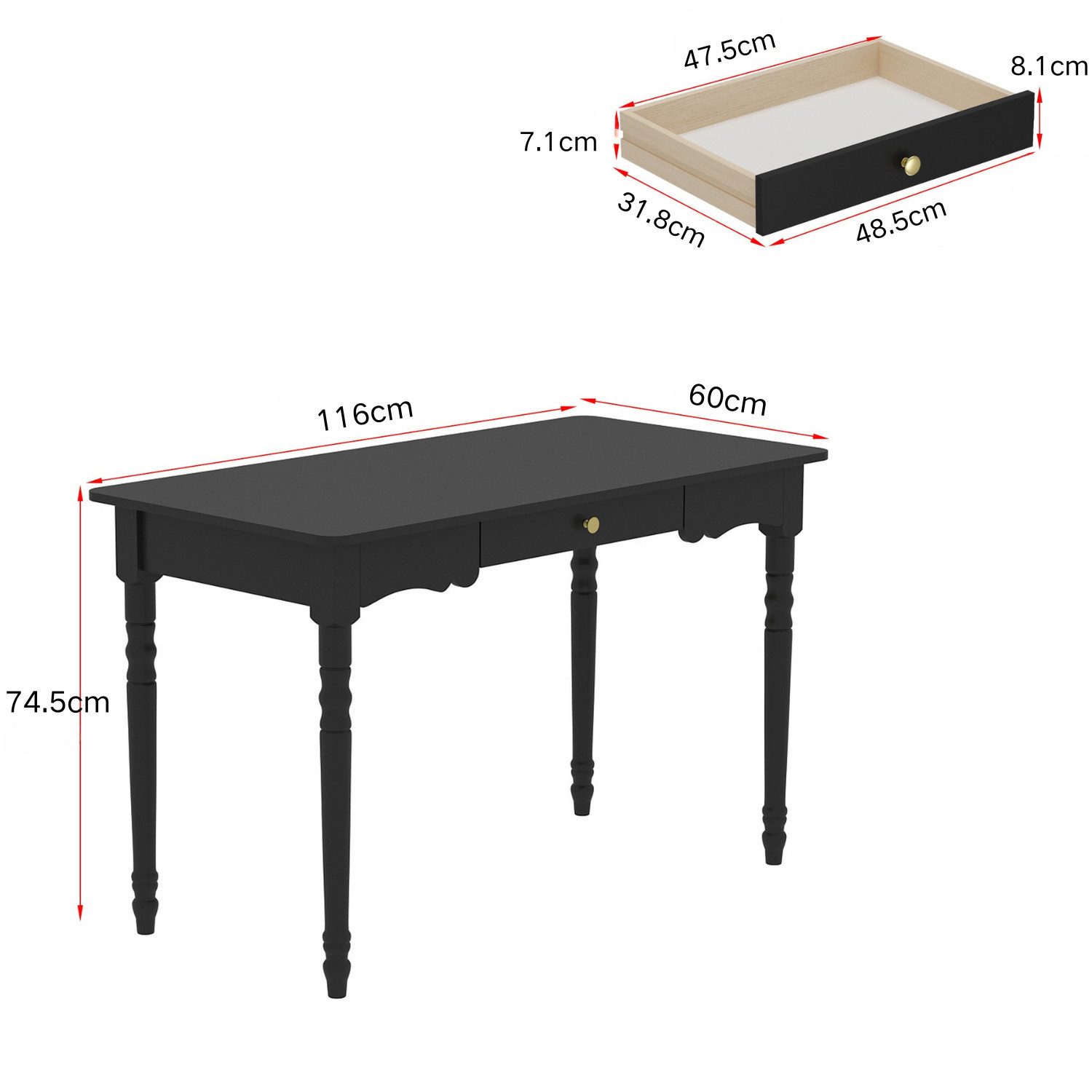 FUFU&GAGA Schreibtisch Schwarz 116 cm Computertisch Skandi, Massivholzbeine – Bild 5 von 5