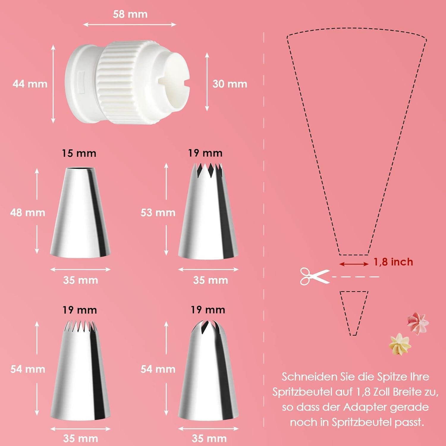 LuxusKollektion Spritztüllen Edelstahl Spritztüllen groß XL Set mit Adapter 5er Rostfrei 304-18/8, Metall – Bild 2 von 5