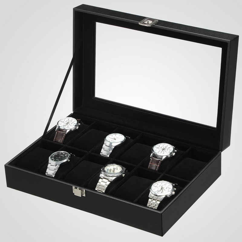 SONGMICS Uhrenbox »Uhrenkasten«, mit 12 Fächern, Glasdeckel, herausnehmbaren Uhrenkissen, als Geschenk