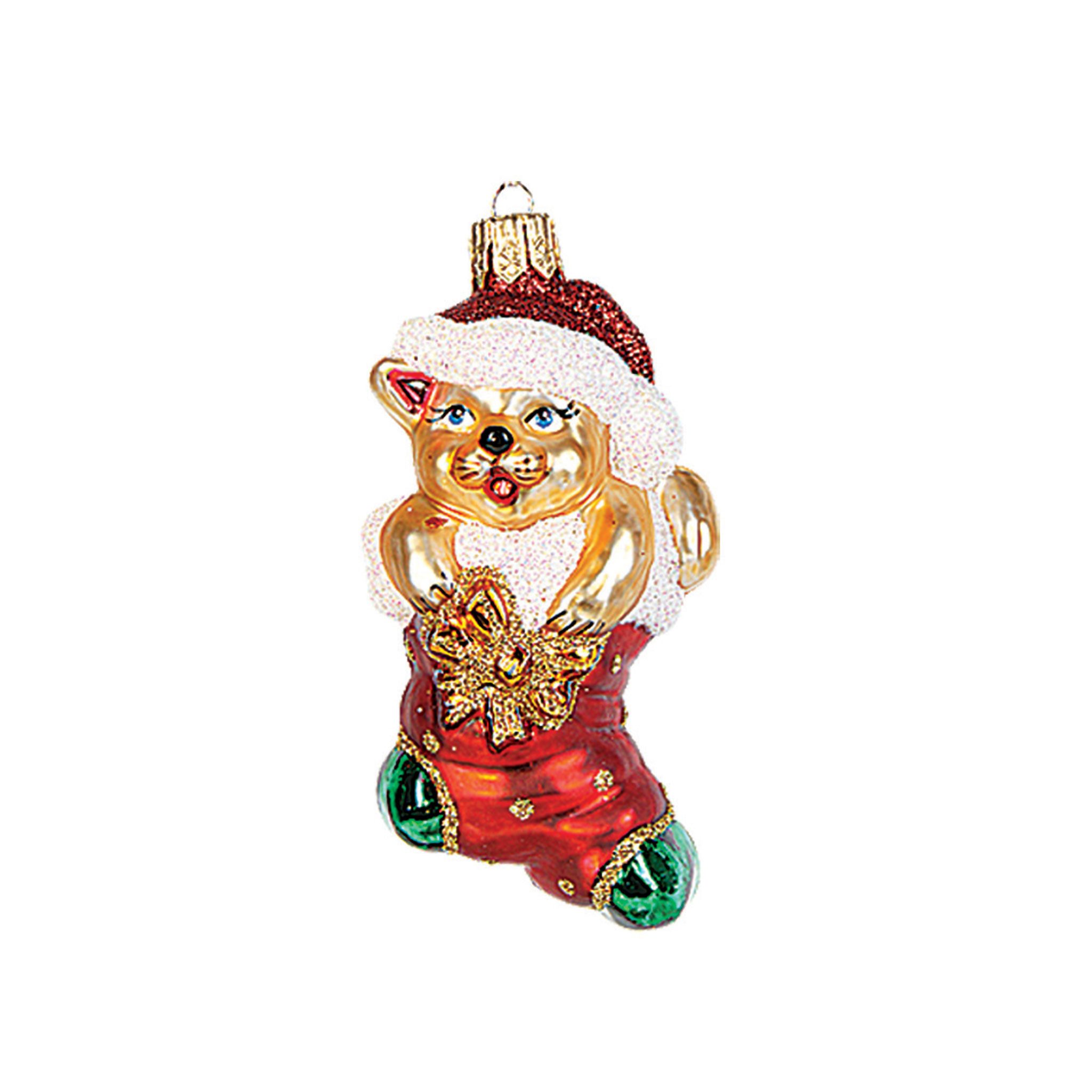 IMPULS Christbaumschmuck, Christbaumschmuck Glas 7,5cm Gabenstrumpf mit Katze Figur