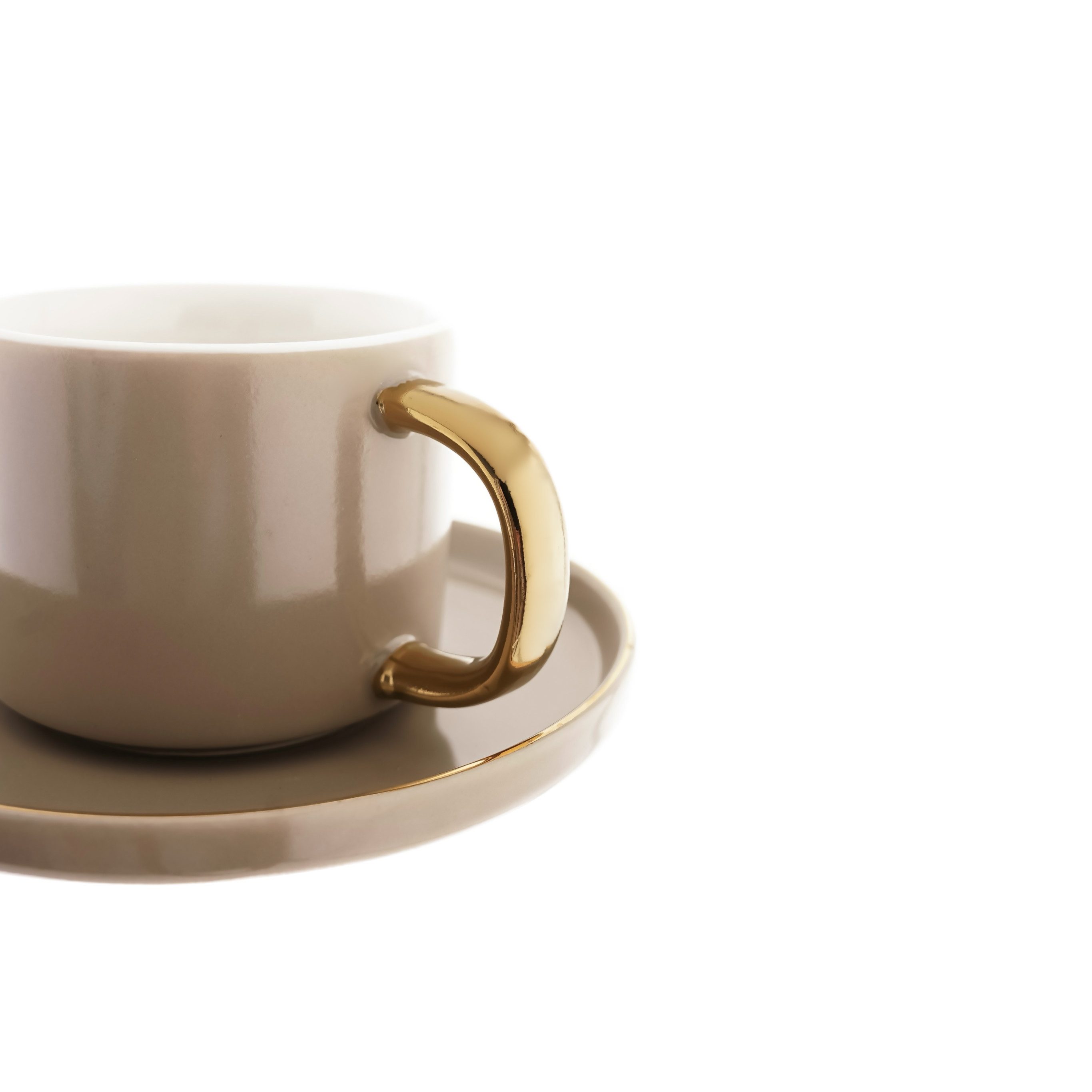 Mulex Kaffeeservice Porzellan-Kaffeetassen 200ml mit goldenem Henkel und Unterteller (12-tlg), 6 Personen