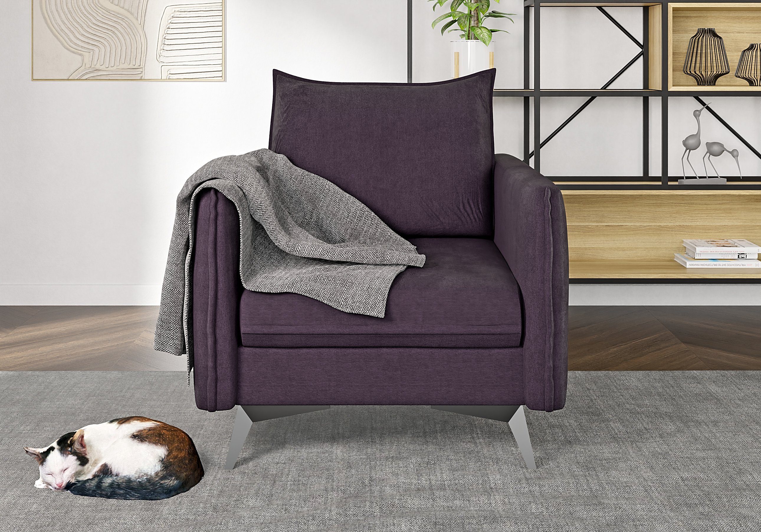 S-Style Möbel Sessel Azalea mit Schwarz Metall Füßen aus Luxusmikrofaser, mit Wellenfederung